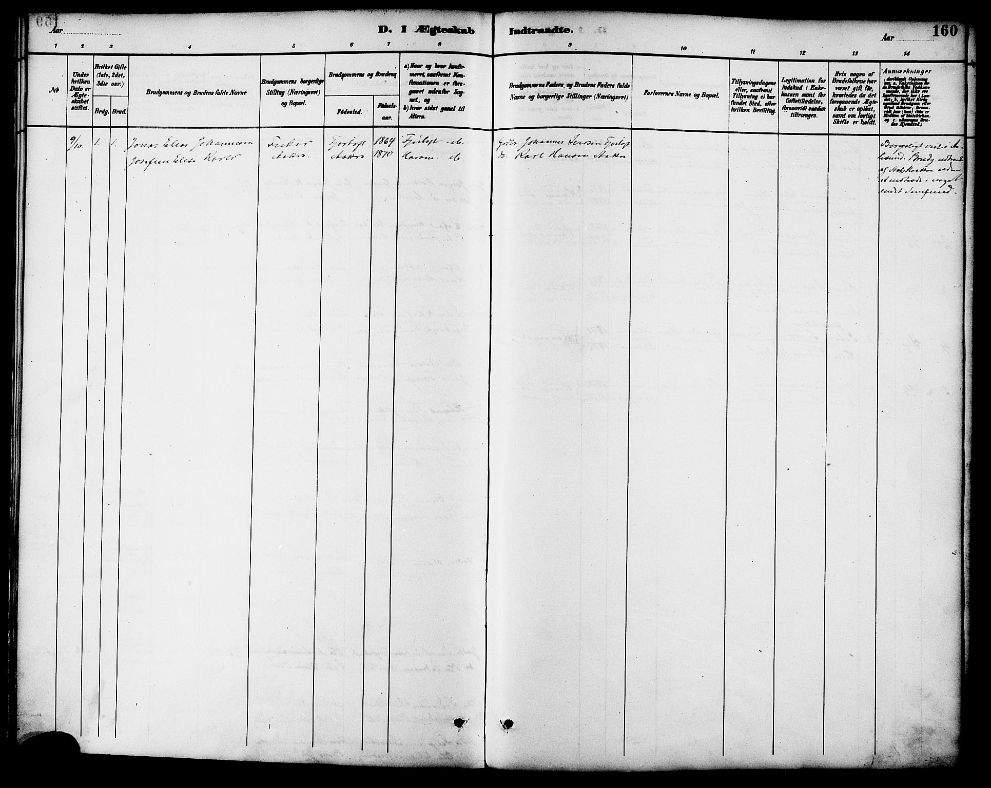 Ministerialprotokoller, klokkerbøker og fødselsregistre - Møre og Romsdal, AV/SAT-A-1454/536/L0501: Parish register (official) no. 536A10, 1884-1896, p. 160