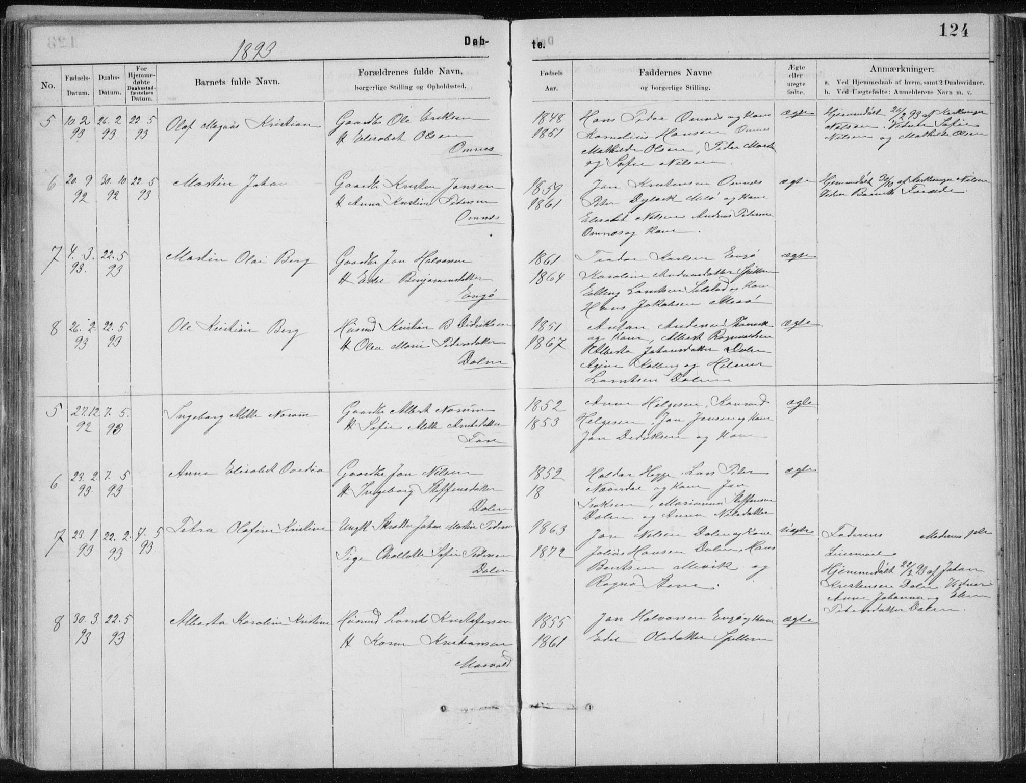 Ministerialprotokoller, klokkerbøker og fødselsregistre - Nordland, AV/SAT-A-1459/843/L0636: Parish register (copy) no. 843C05, 1884-1909, p. 124