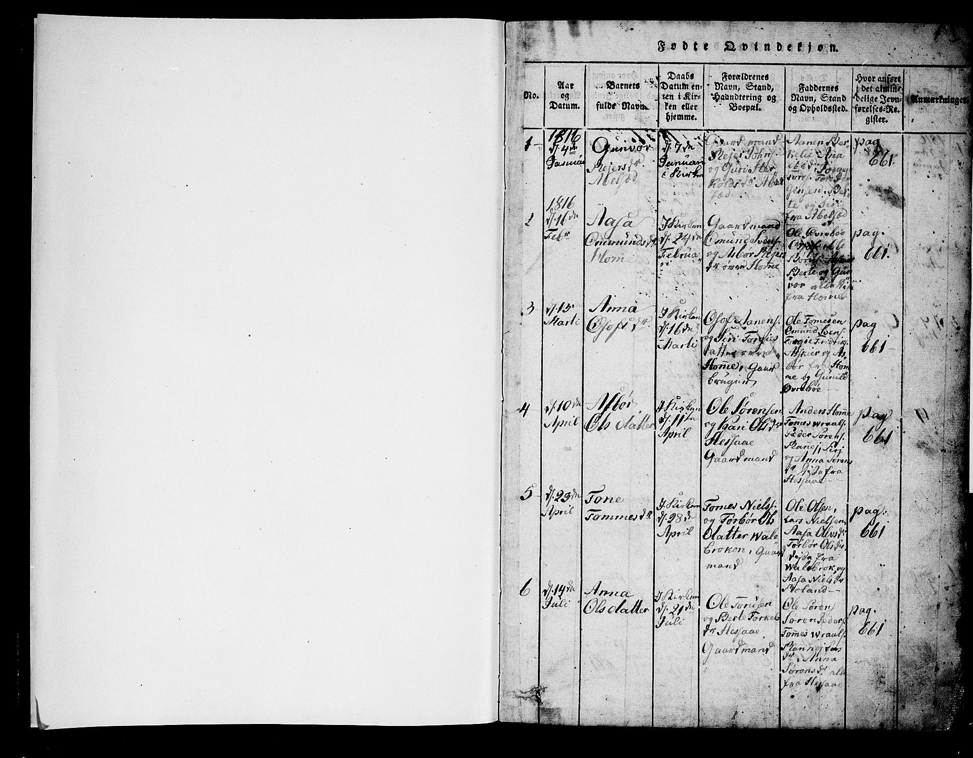 Bjelland sokneprestkontor, SAK/1111-0005/F/Fa/Faa/L0002: Parish register (official) no. A 2, 1816-1866, p. 0-1