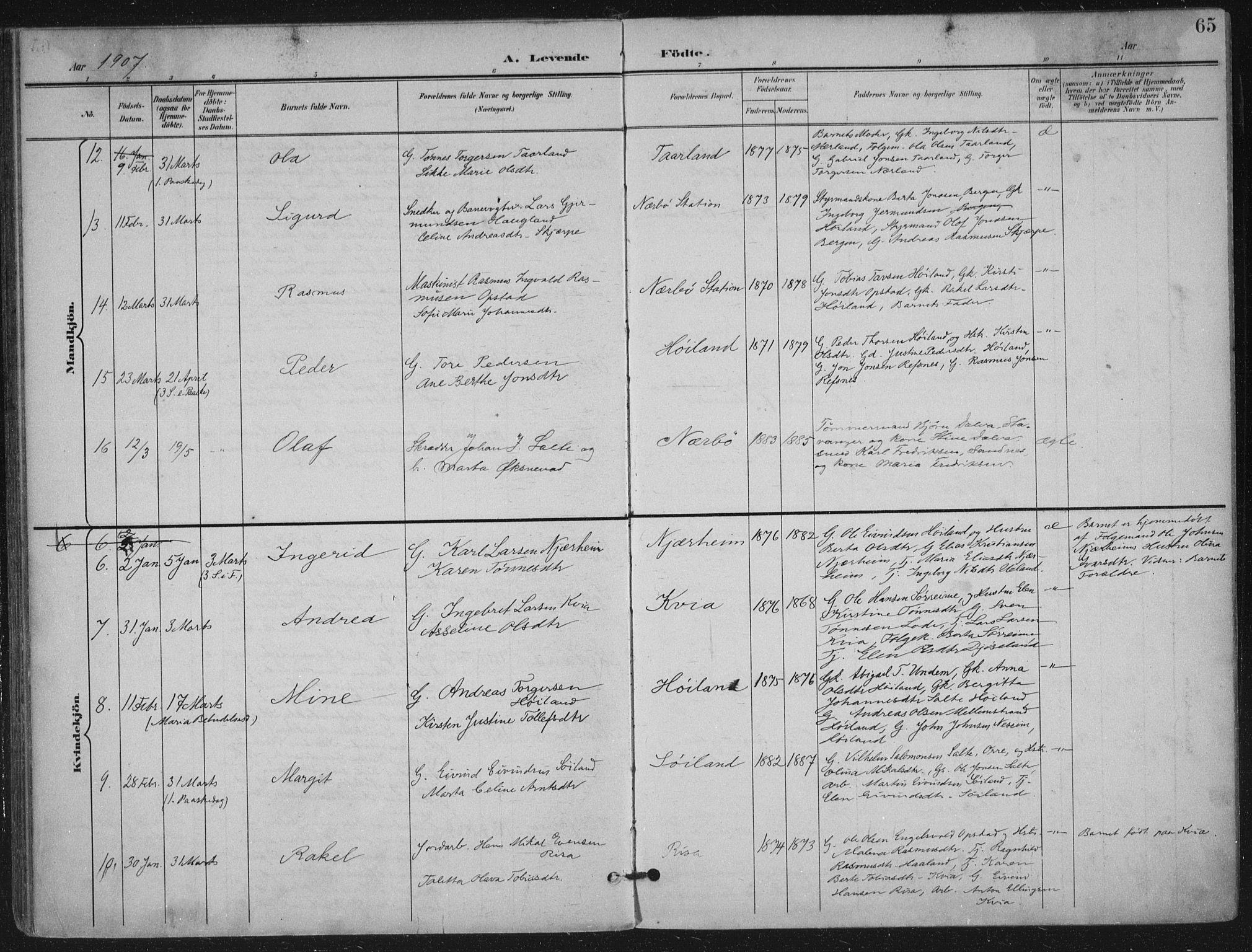 Hå sokneprestkontor, SAST/A-101801/002/B/L0001: Parish register (official) no. A 11, 1897-1924, p. 65