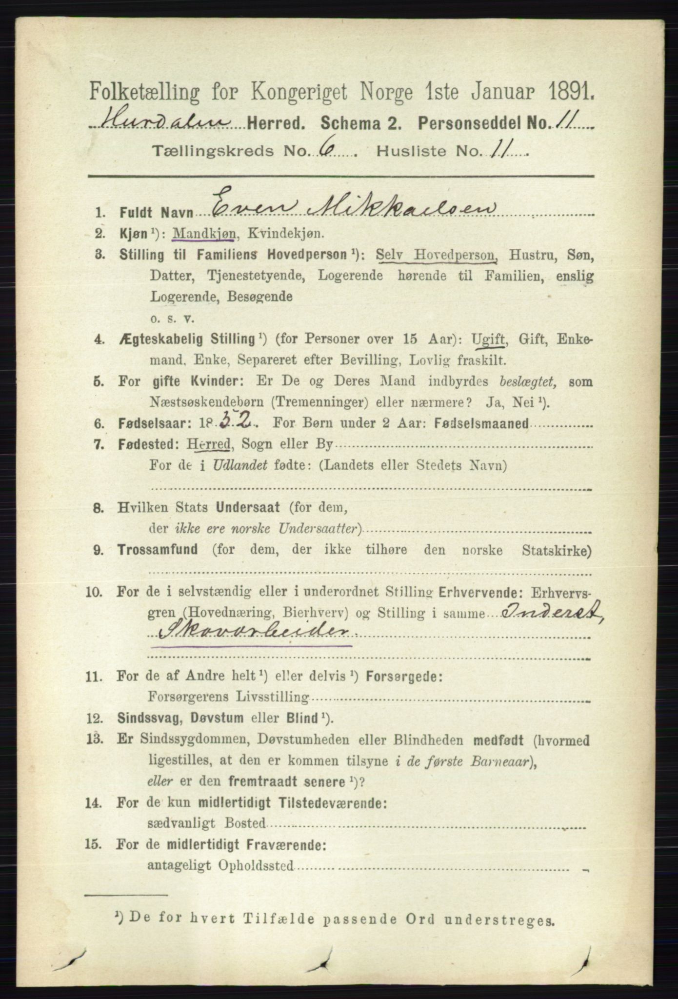 RA, 1891 census for 0239 Hurdal, 1891, p. 2260