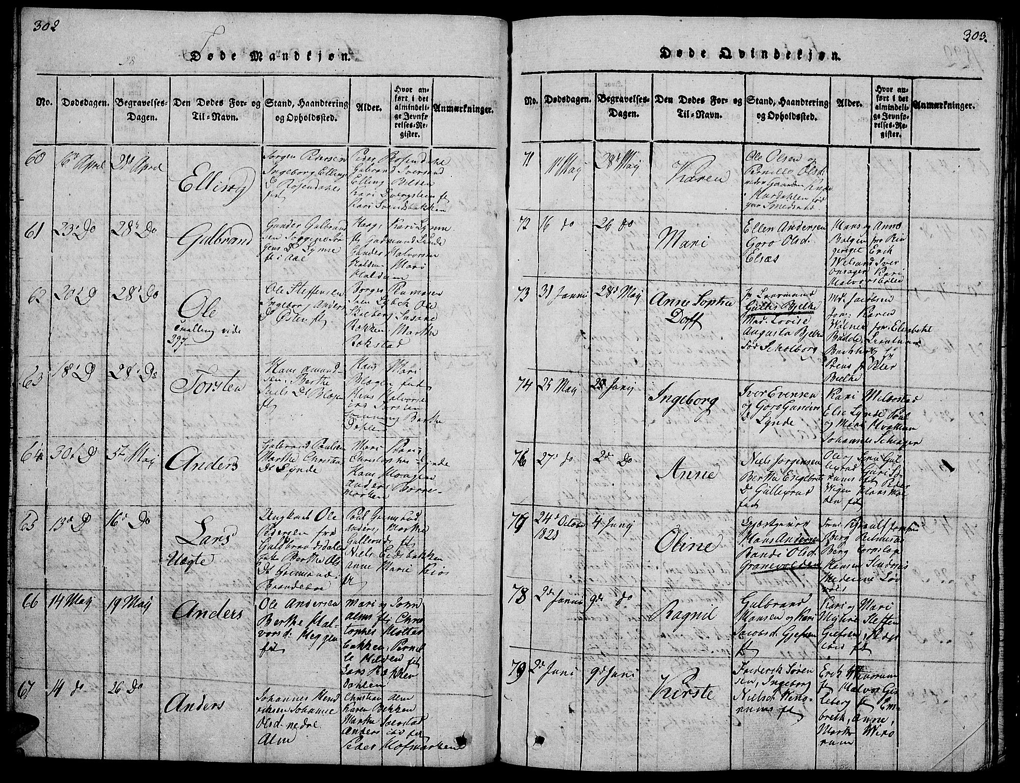 Gran prestekontor, AV/SAH-PREST-112/H/Ha/Hab/L0001: Parish register (copy) no. 1, 1815-1824, p. 302-303