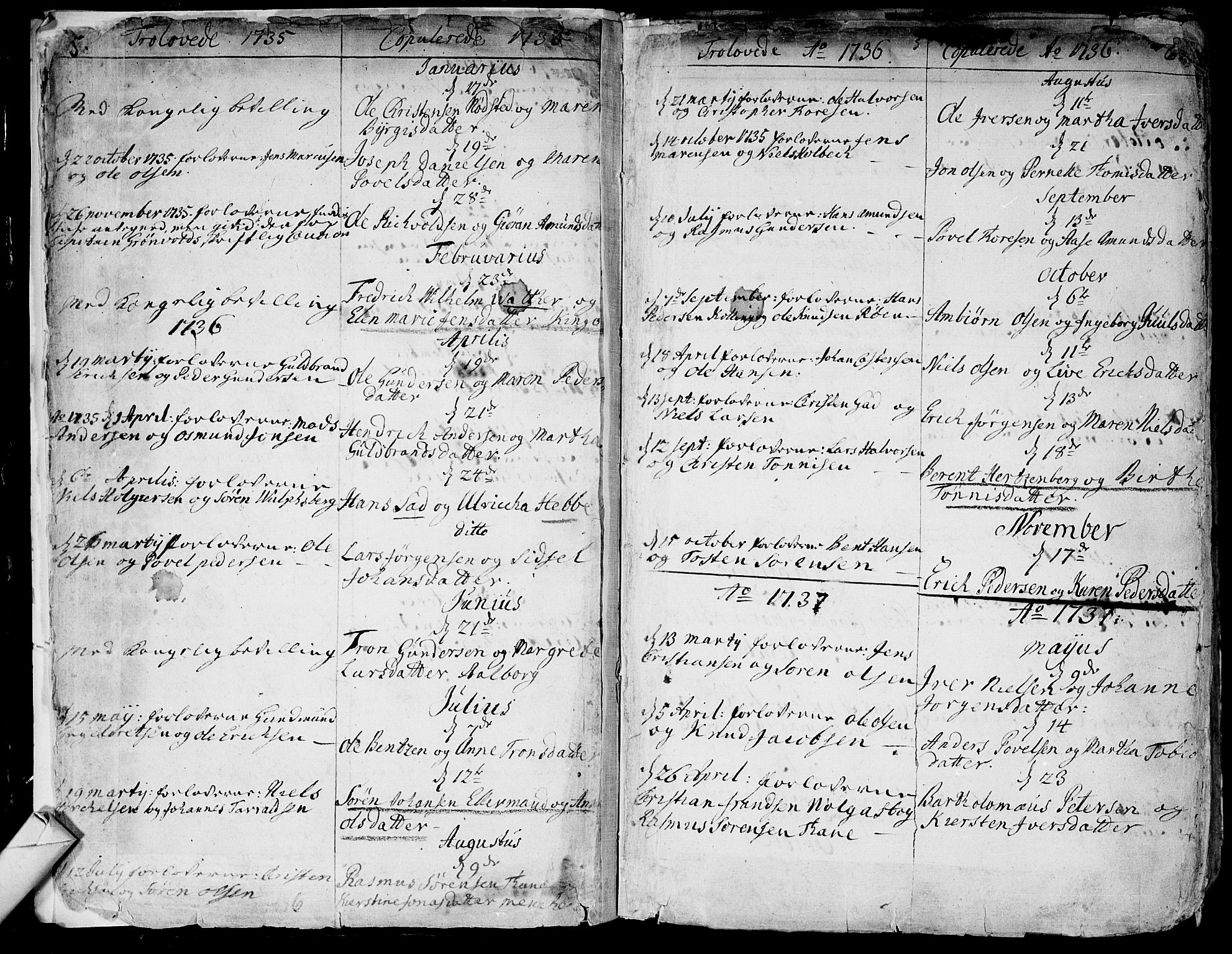 Bragernes kirkebøker, AV/SAKO-A-6/F/Fa/L0004: Parish register (official) no. I 4, 1734-1759, p. 5-6