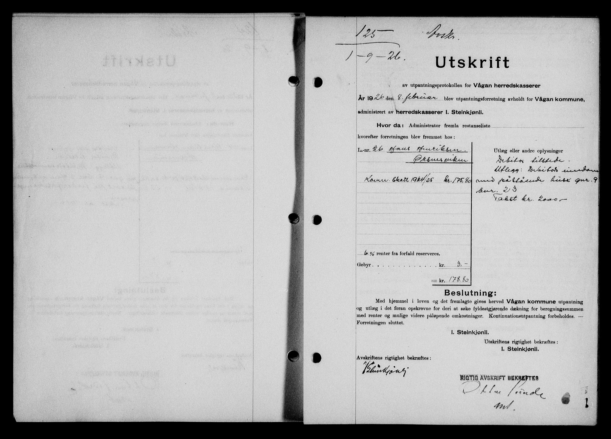 Lofoten sorenskriveri, SAT/A-0017/1/2/2C/L0014b: Mortgage book no. 14b, 1926-1926, Deed date: 01.09.1926