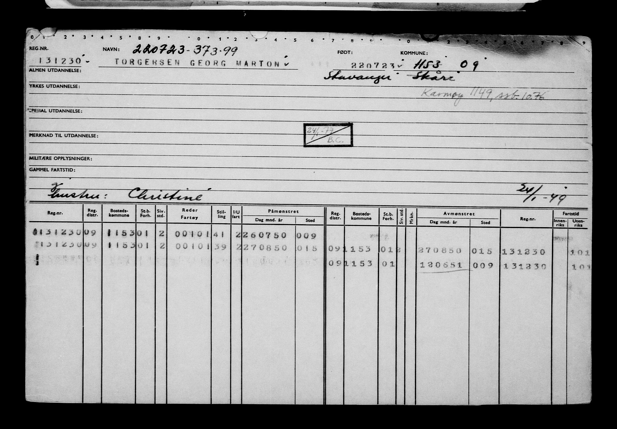 Direktoratet for sjømenn, RA/S-3545/G/Gb/L0221: Hovedkort, 1923, p. 246