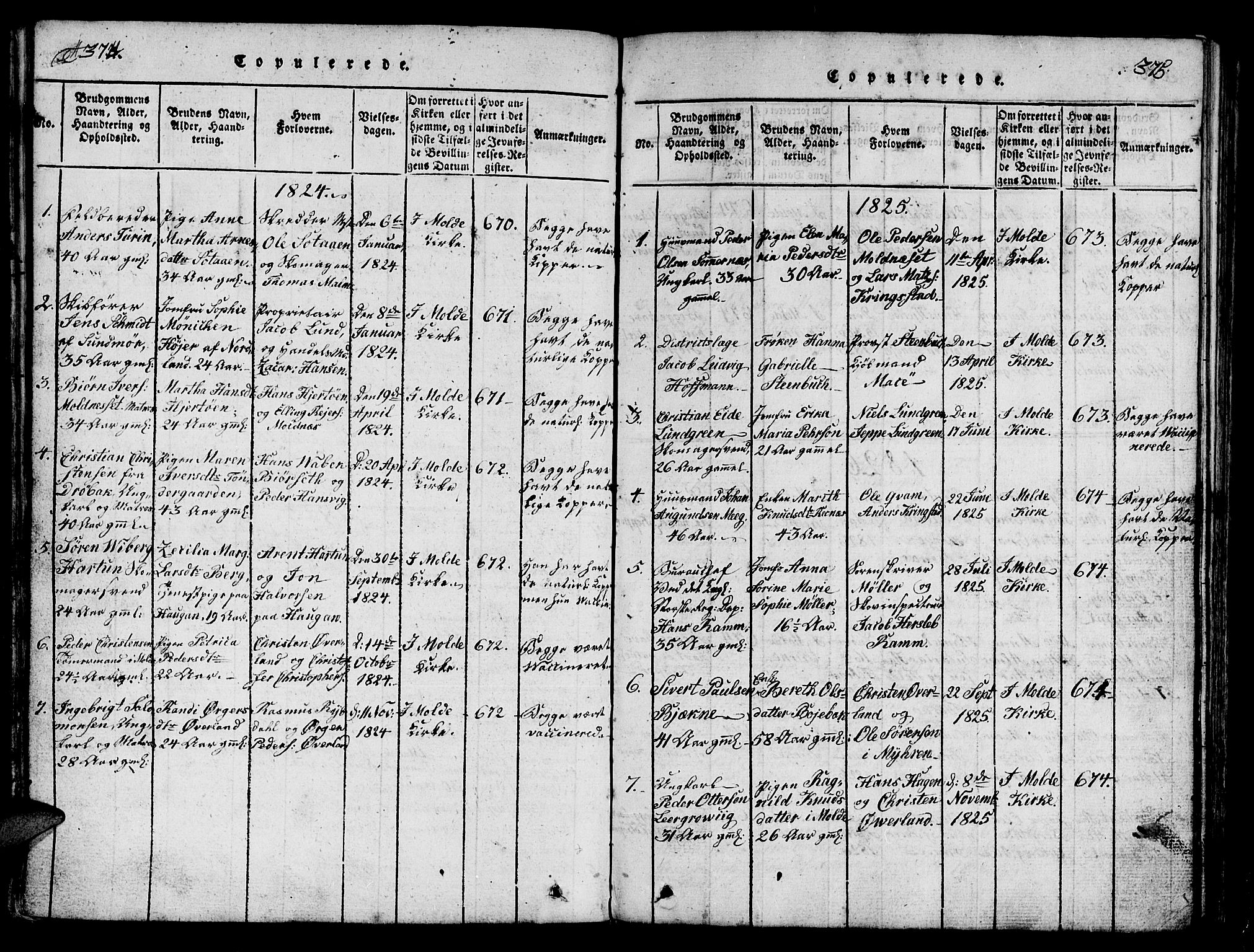 Ministerialprotokoller, klokkerbøker og fødselsregistre - Møre og Romsdal, SAT/A-1454/558/L0700: Parish register (copy) no. 558C01, 1818-1868, p. 374-375