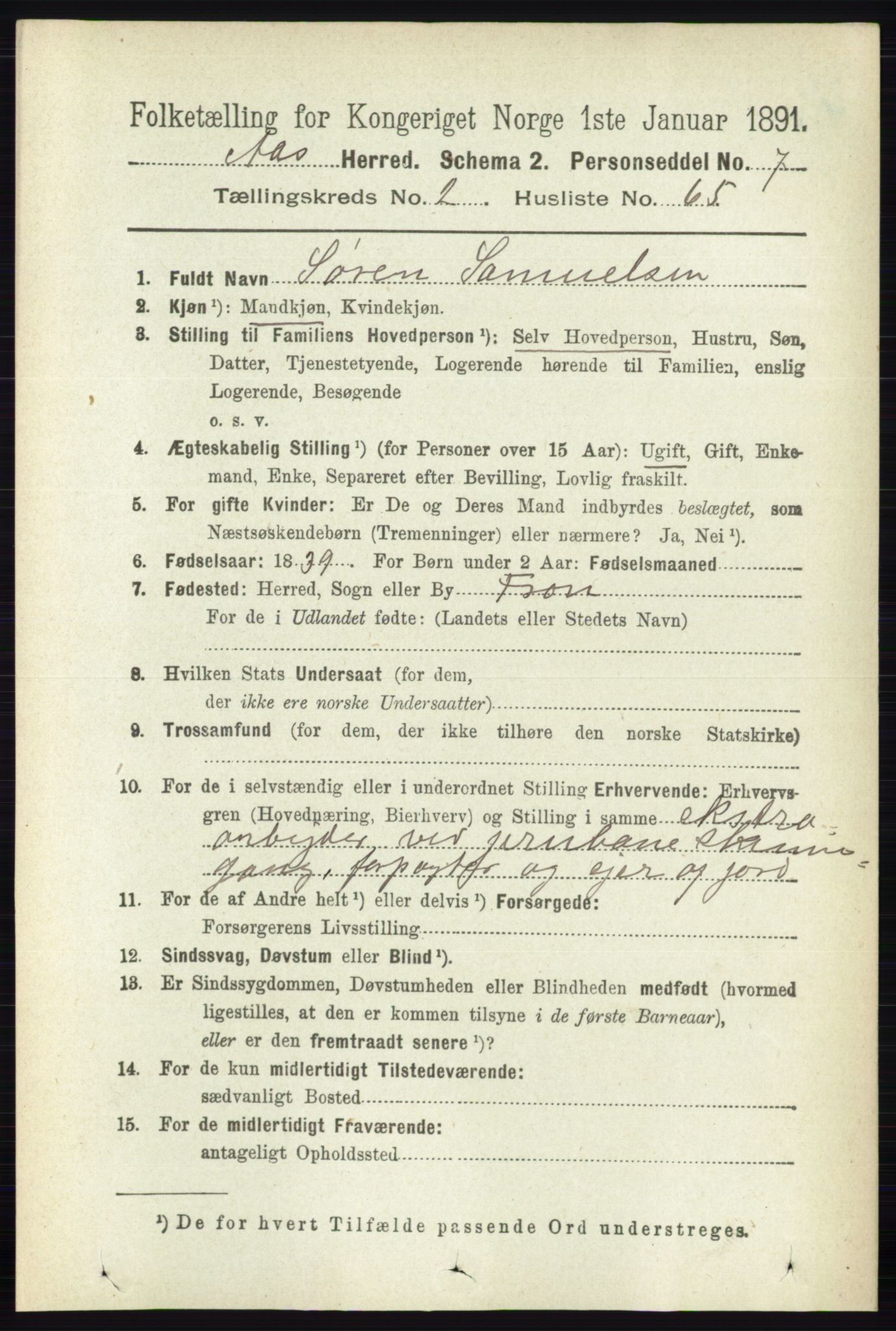 RA, 1891 census for 0214 Ås, 1891, p. 1995