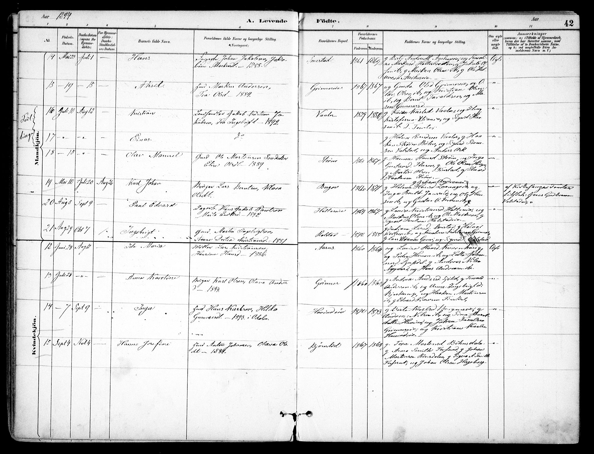 Nes prestekontor Kirkebøker, AV/SAO-A-10410/F/Fb/L0002: Parish register (official) no. II 2, 1883-1918, p. 42