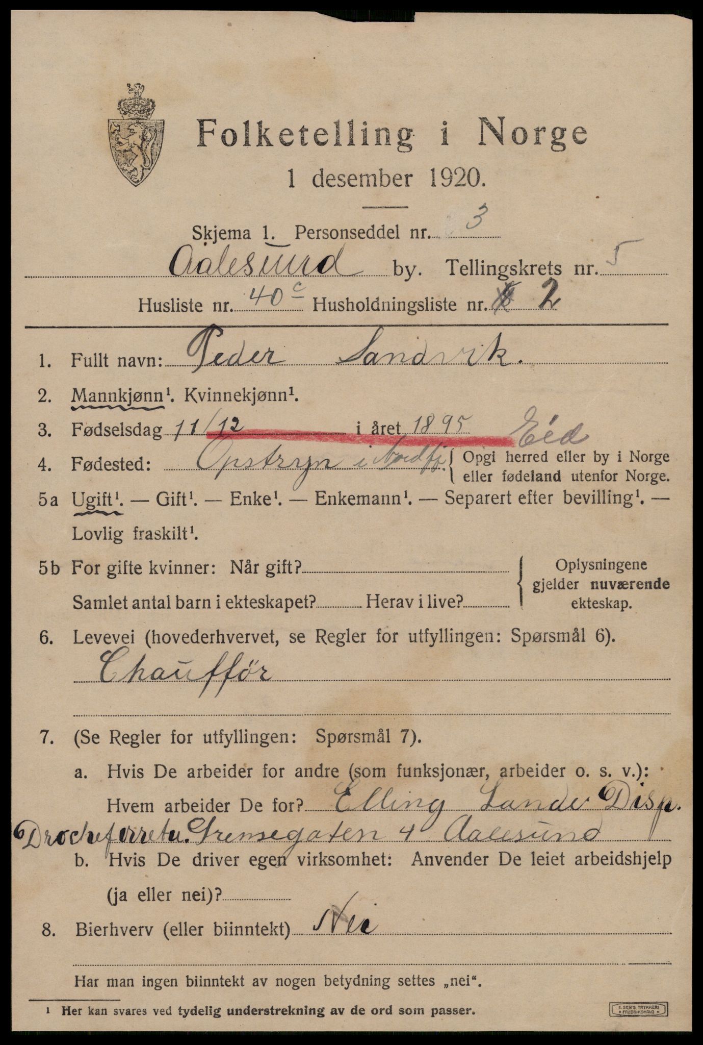 SAT, 1920 census for Ålesund, 1920, p. 17628