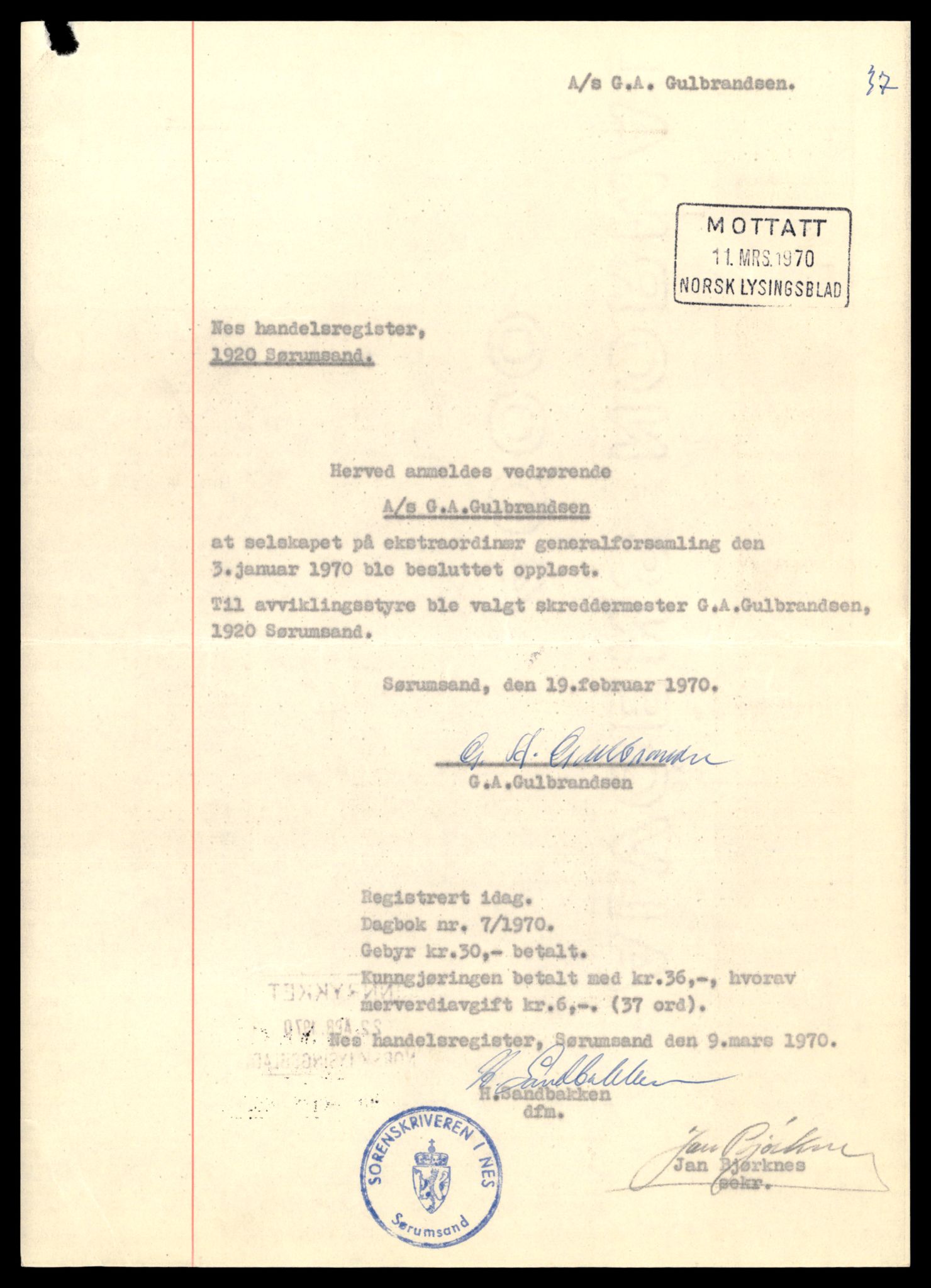 Nes tingrett, AV/SAT-A-10548/K/Ke/Keb/L0013: Aksjeselskap, Gul - Hos, 1944-1990, p. 3