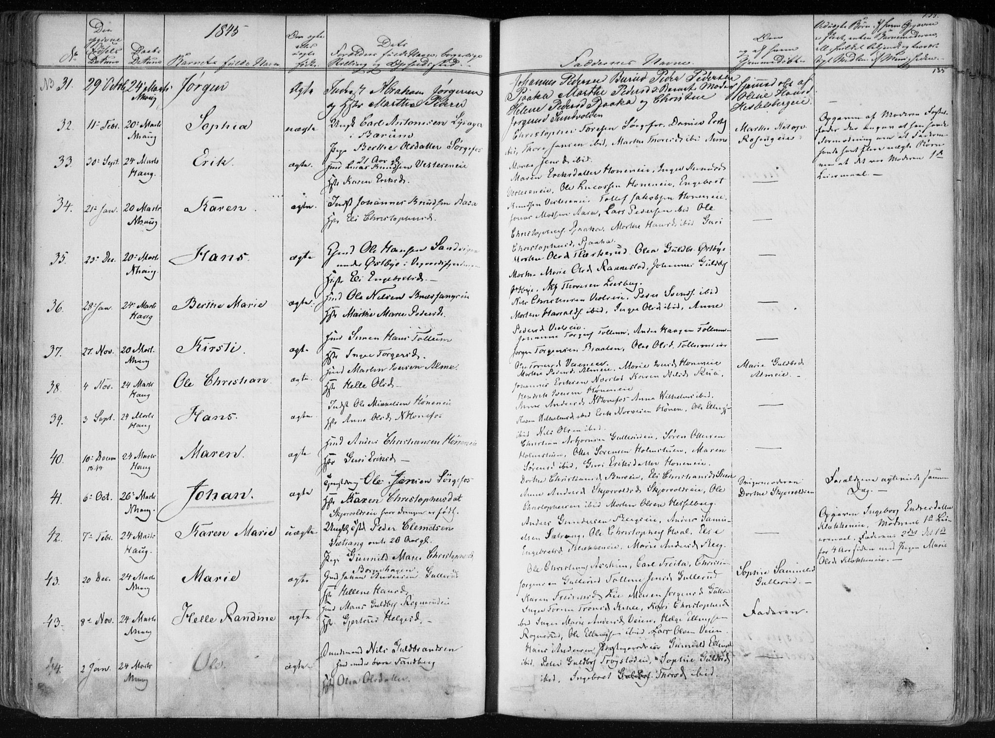 Norderhov kirkebøker, SAKO/A-237/F/Fa/L0010: Parish register (official) no. 10, 1837-1847, p. 135