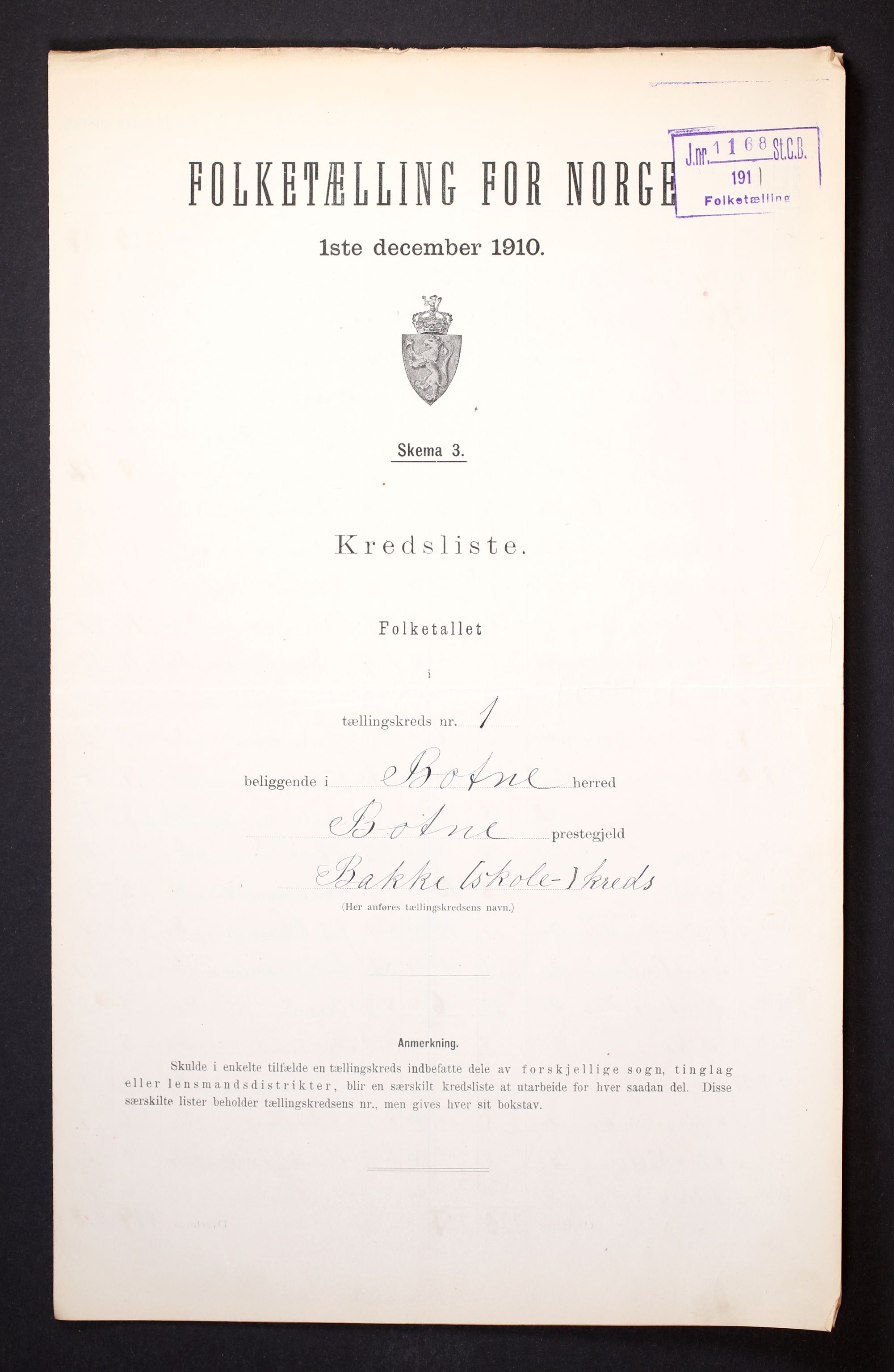 RA, 1910 census for Botne, 1910, p. 4