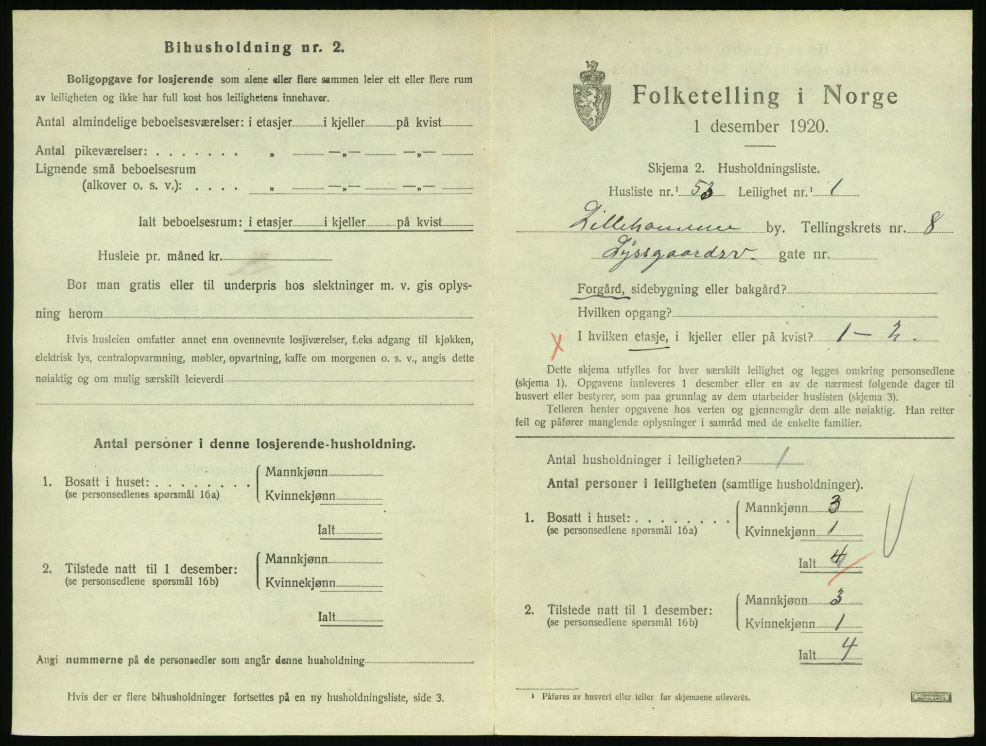 SAH, 1920 census for Lillehammer, 1920, p. 3024