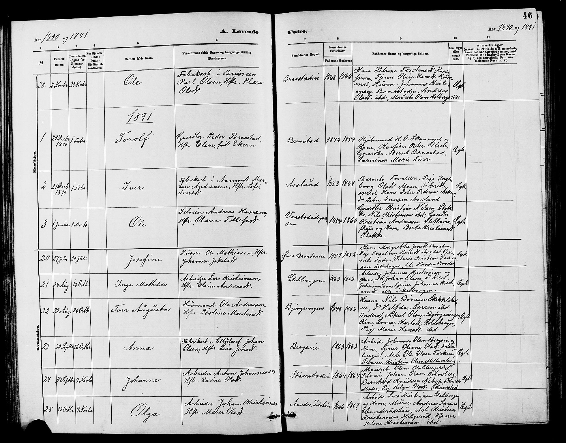Vardal prestekontor, SAH/PREST-100/H/Ha/Hab/L0007: Parish register (copy) no. 7 /1, 1881-1895, p. 46