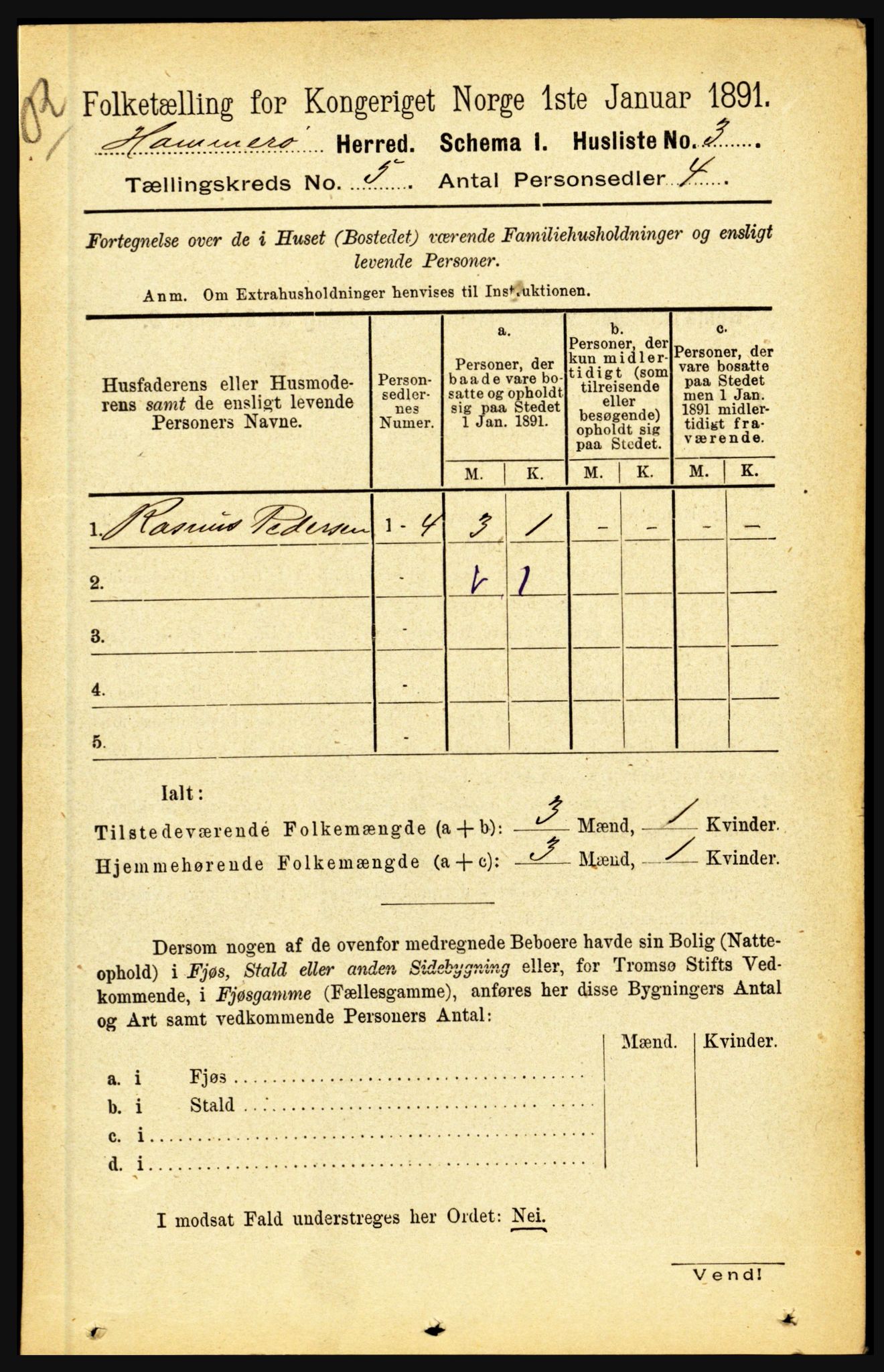 RA, 1891 census for 1849 Hamarøy, 1891, p. 2410