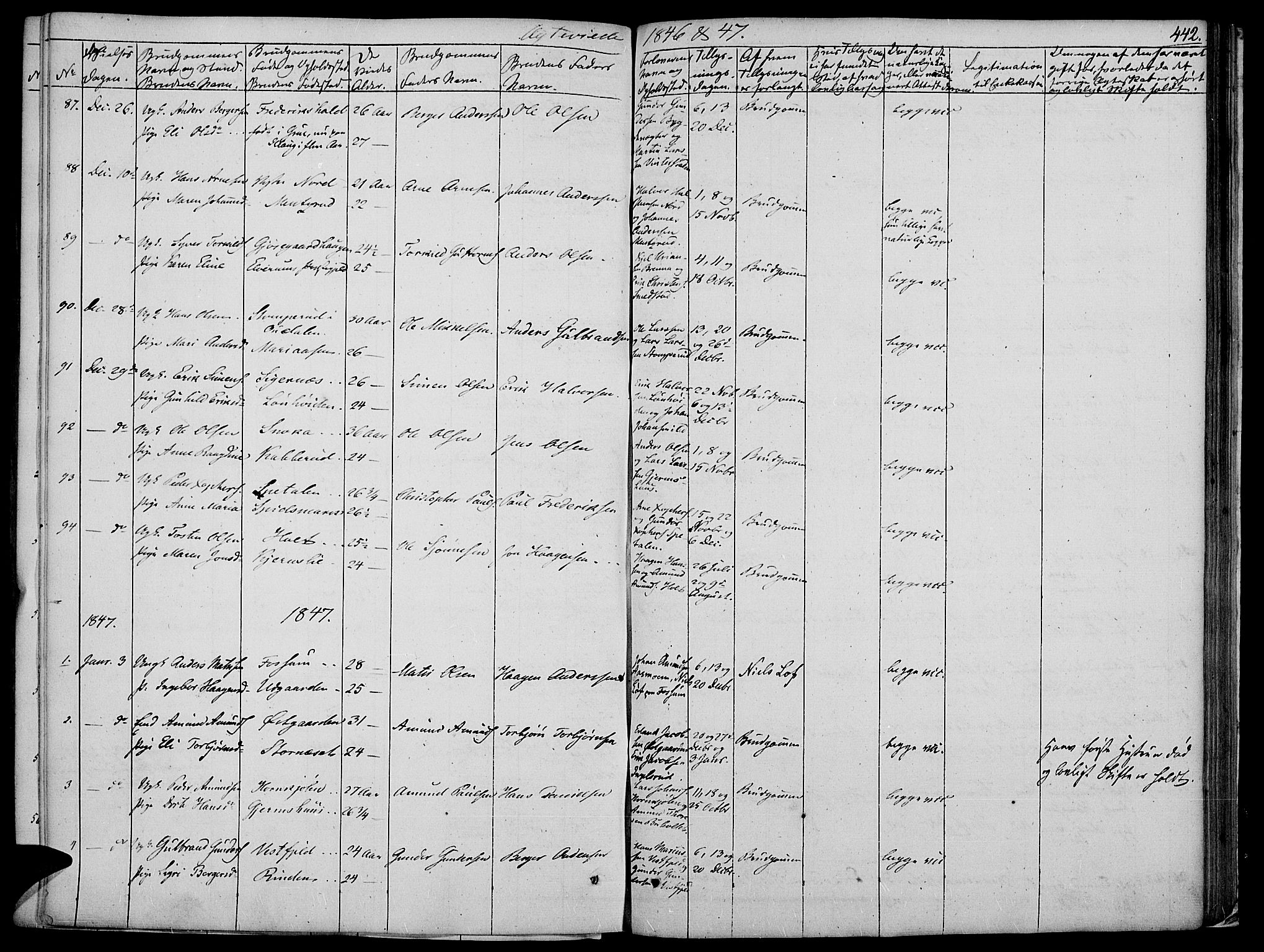 Vinger prestekontor, AV/SAH-PREST-024/H/Ha/Haa/L0008: Parish register (official) no. 8, 1839-1847, p. 442