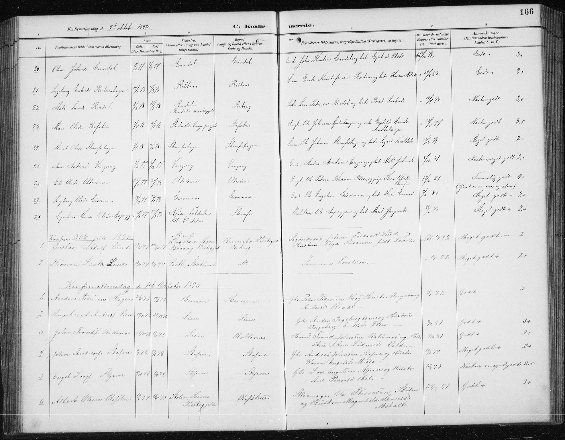 Ministerialprotokoller, klokkerbøker og fødselsregistre - Sør-Trøndelag, SAT/A-1456/674/L0876: Parish register (copy) no. 674C03, 1892-1912, p. 166