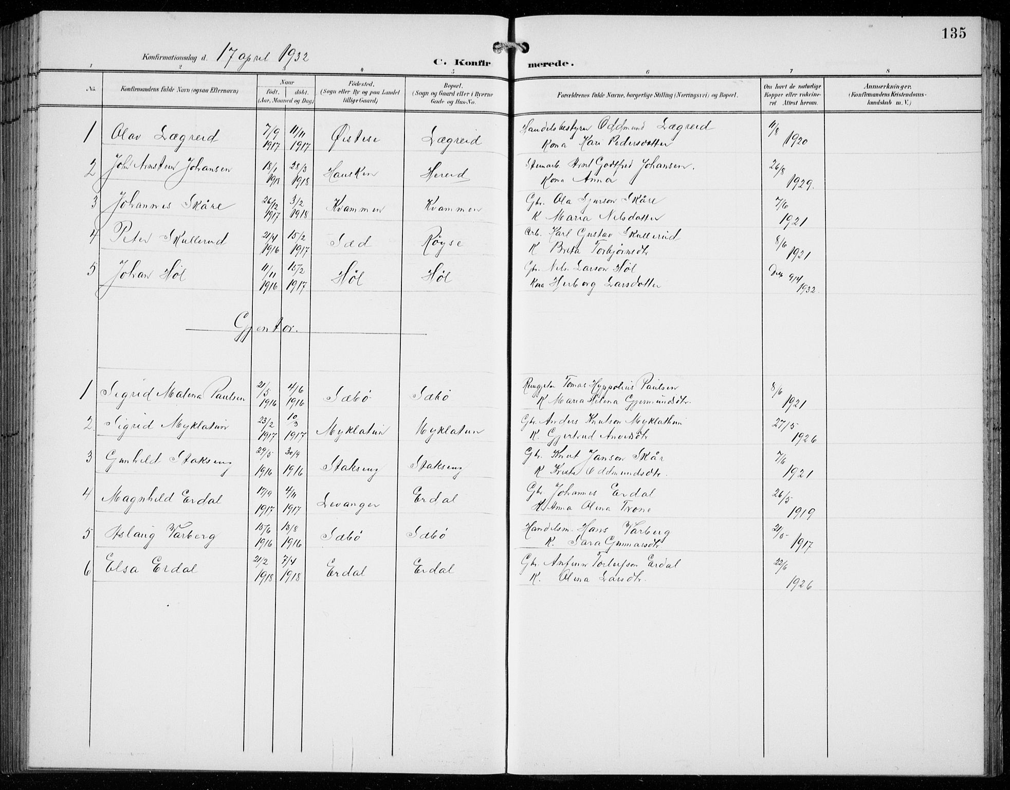 Ullensvang sokneprestembete, SAB/A-78701/H/Hab: Parish register (copy) no. C  3, 1899-1932, p. 135