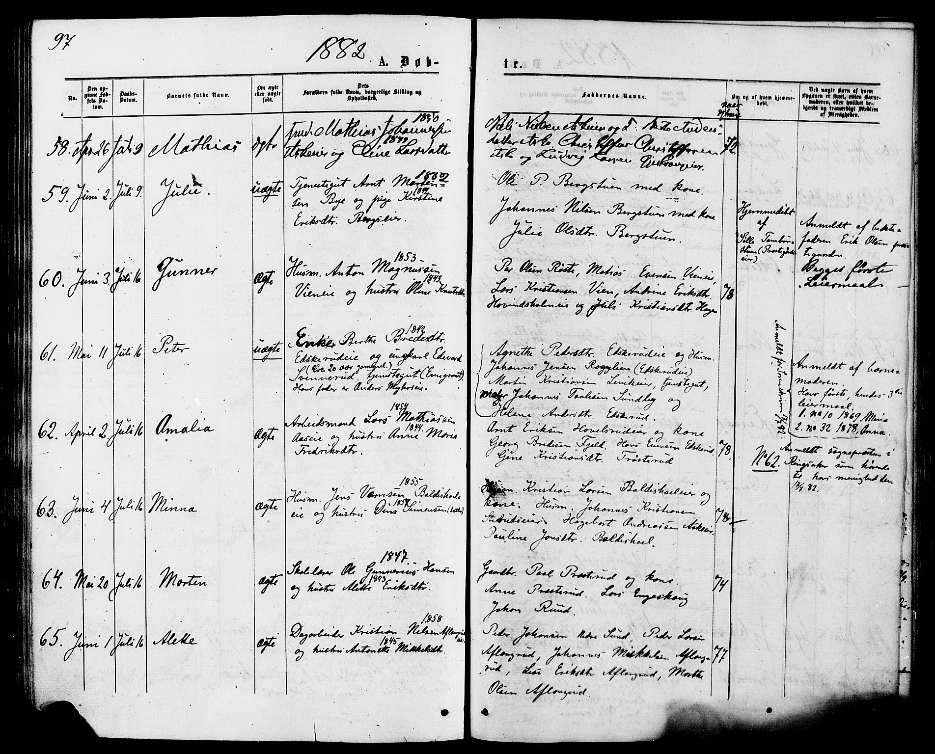 Nes prestekontor, Hedmark, AV/SAH-PREST-020/K/Ka/L0005: Parish register (official) no. 5, 1872-1886, p. 97