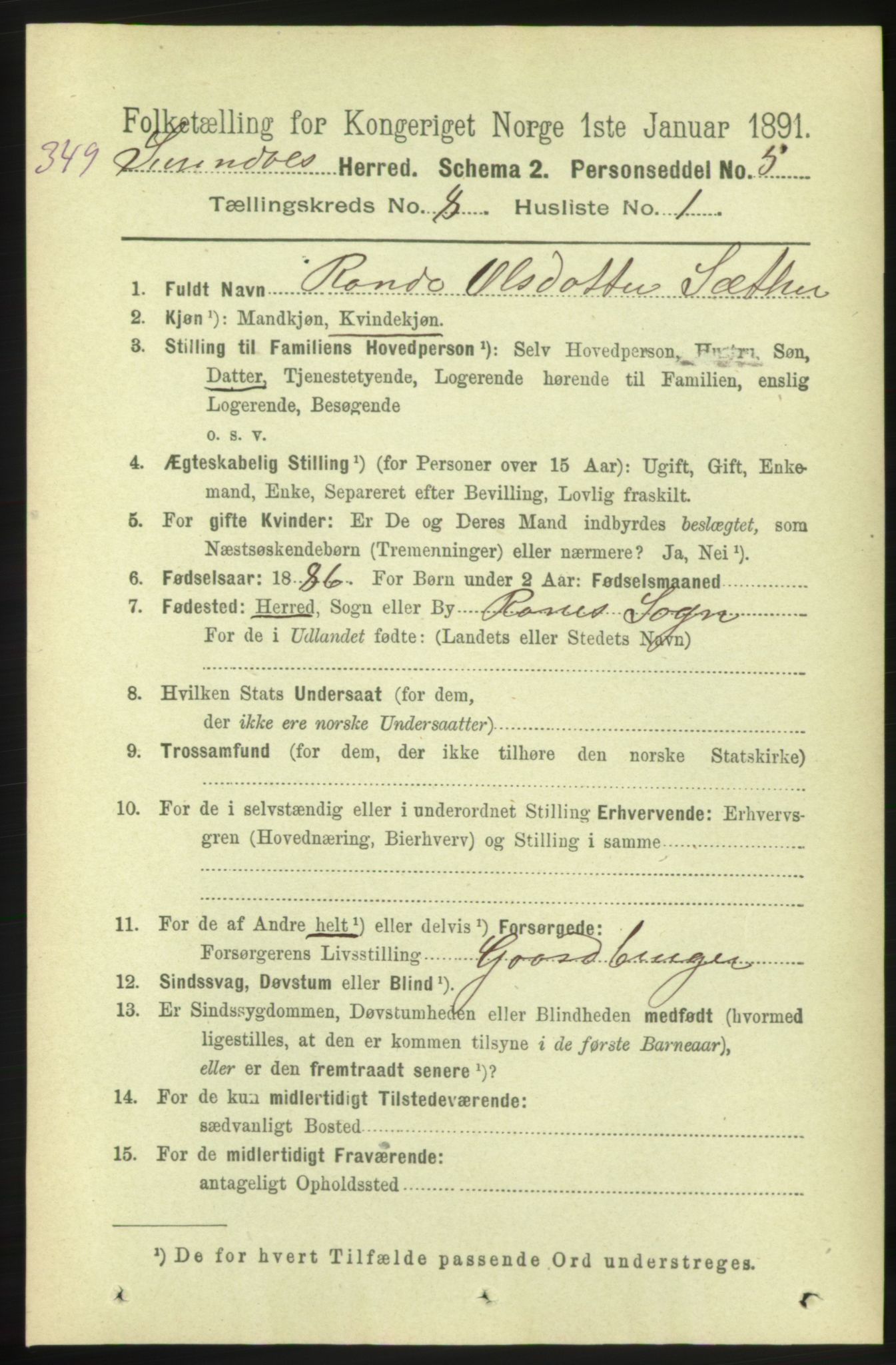 RA, 1891 census for 1566 Surnadal, 1891, p. 2075