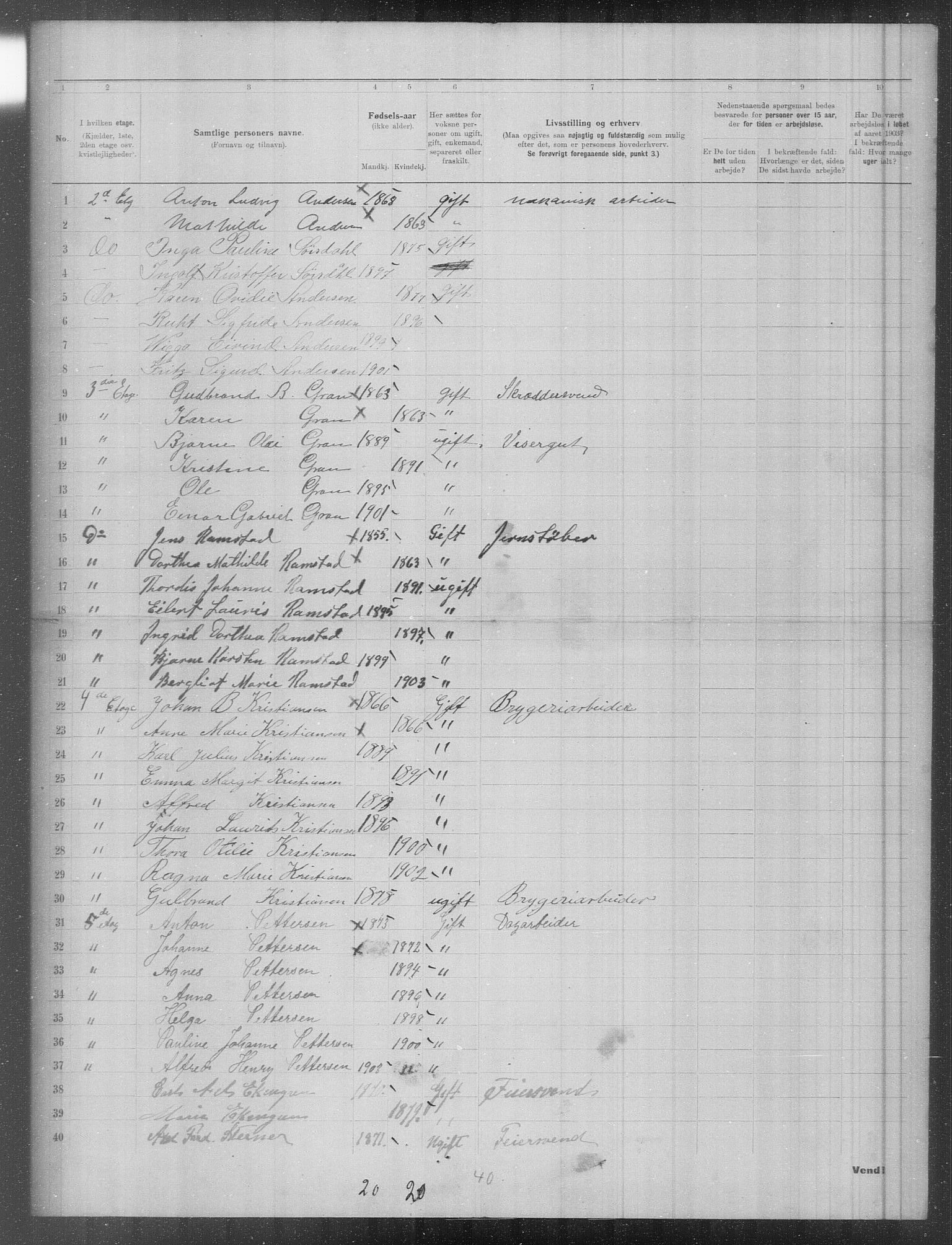 OBA, Municipal Census 1903 for Kristiania, 1903, p. 1389