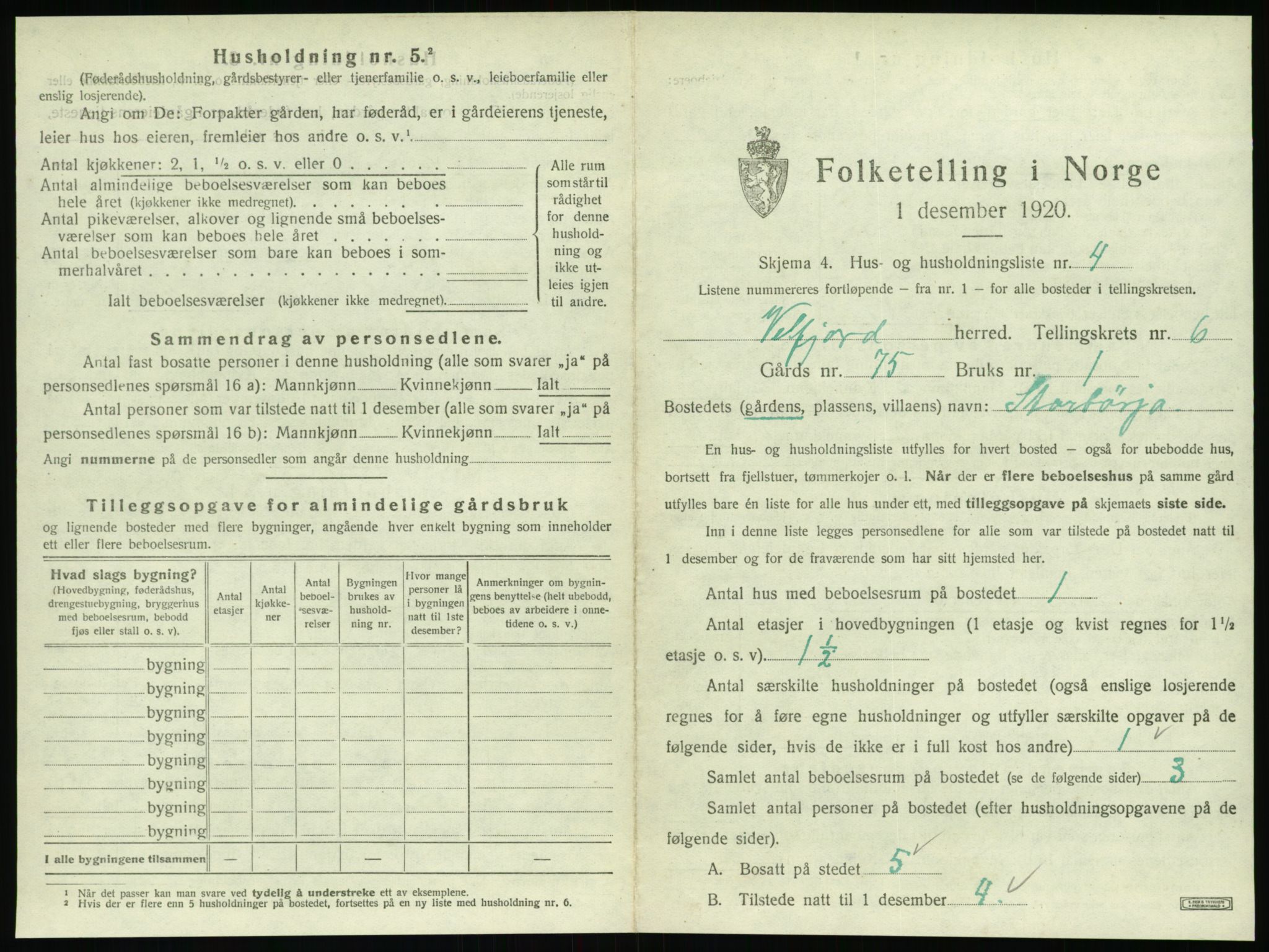 SAT, 1920 census for Velfjord, 1920, p. 533