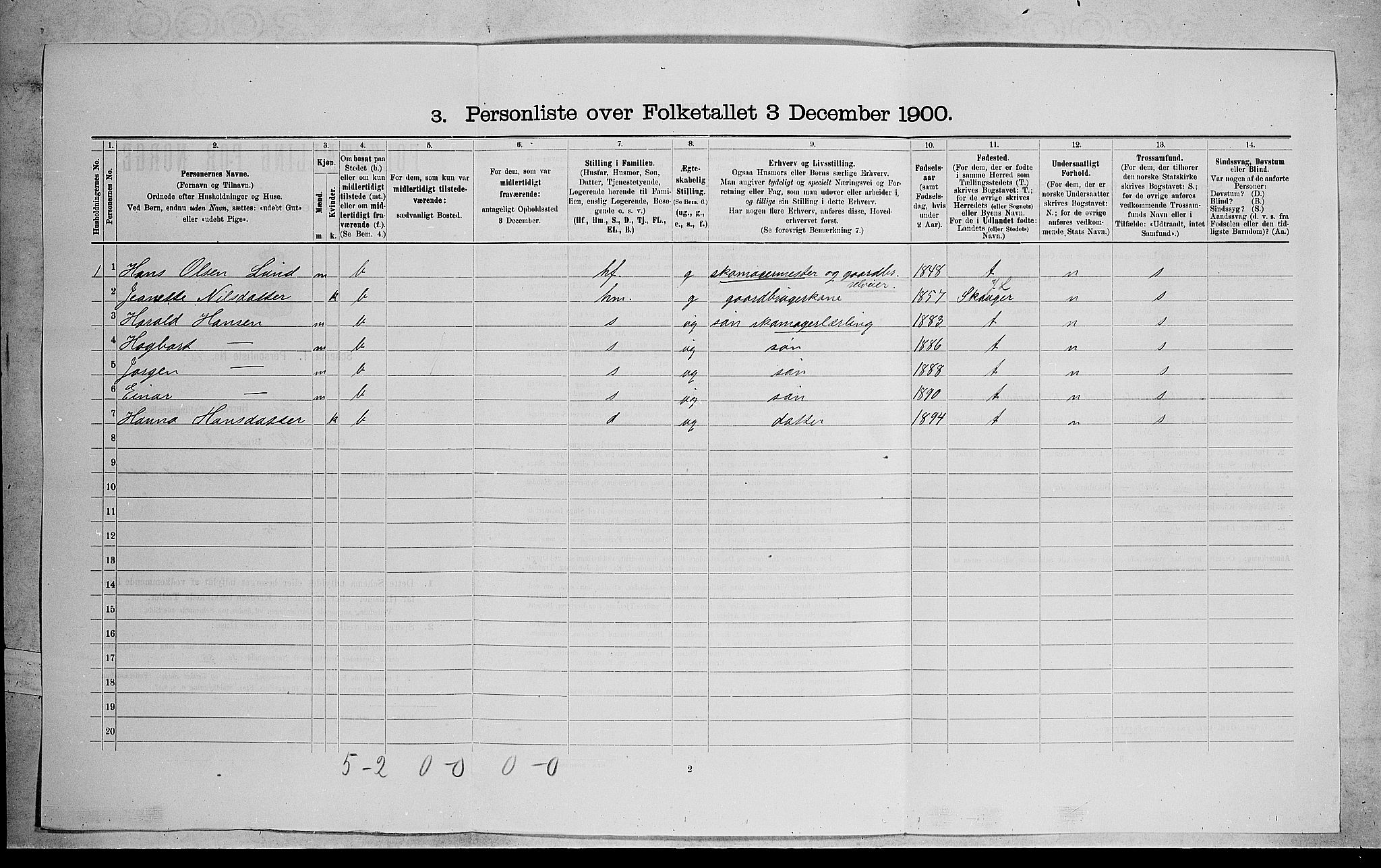 RA, 1900 census for Lier, 1900, p. 1150