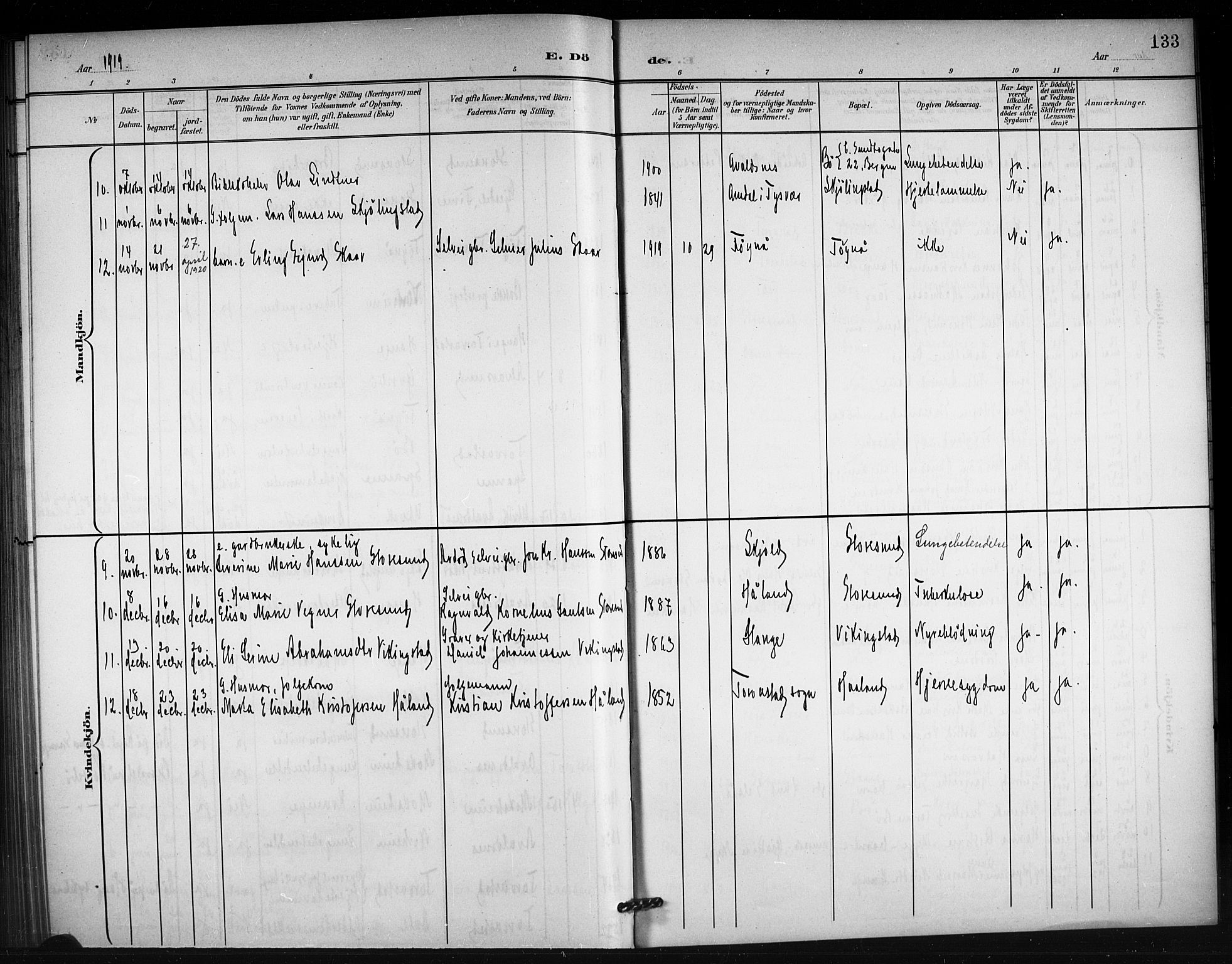 Torvastad sokneprestkontor, AV/SAST-A -101857/H/Ha/Hab/L0008: Parish register (copy) no. B 8, 1901-1924, p. 133