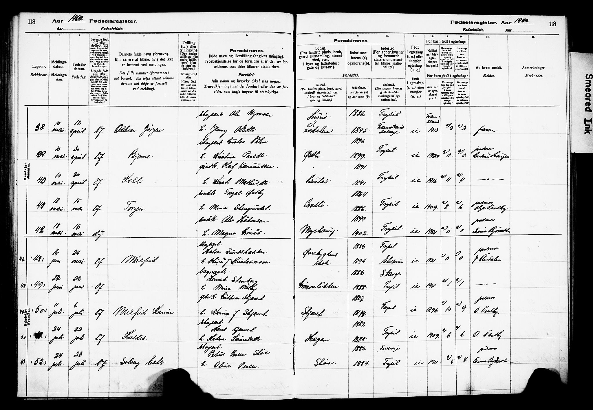 Trysil prestekontor, AV/SAH-PREST-046/I/Id/Ida/L0001: Birth register no. I 1, 1916-1927, p. 118