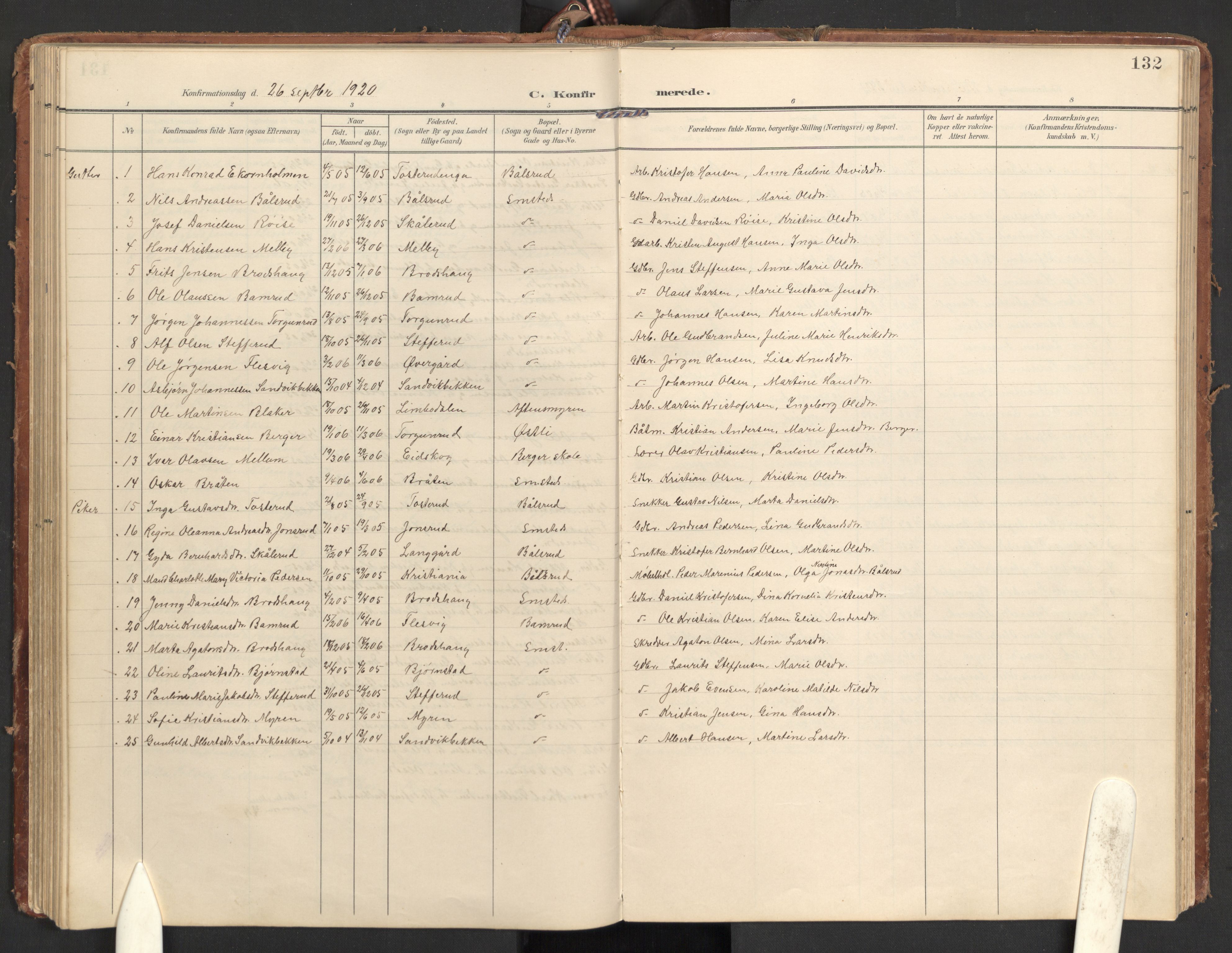 Hurdal prestekontor Kirkebøker, SAO/A-10889/G/Gb/L0001: Parish register (copy) no. II 1, 1902-1939, p. 132