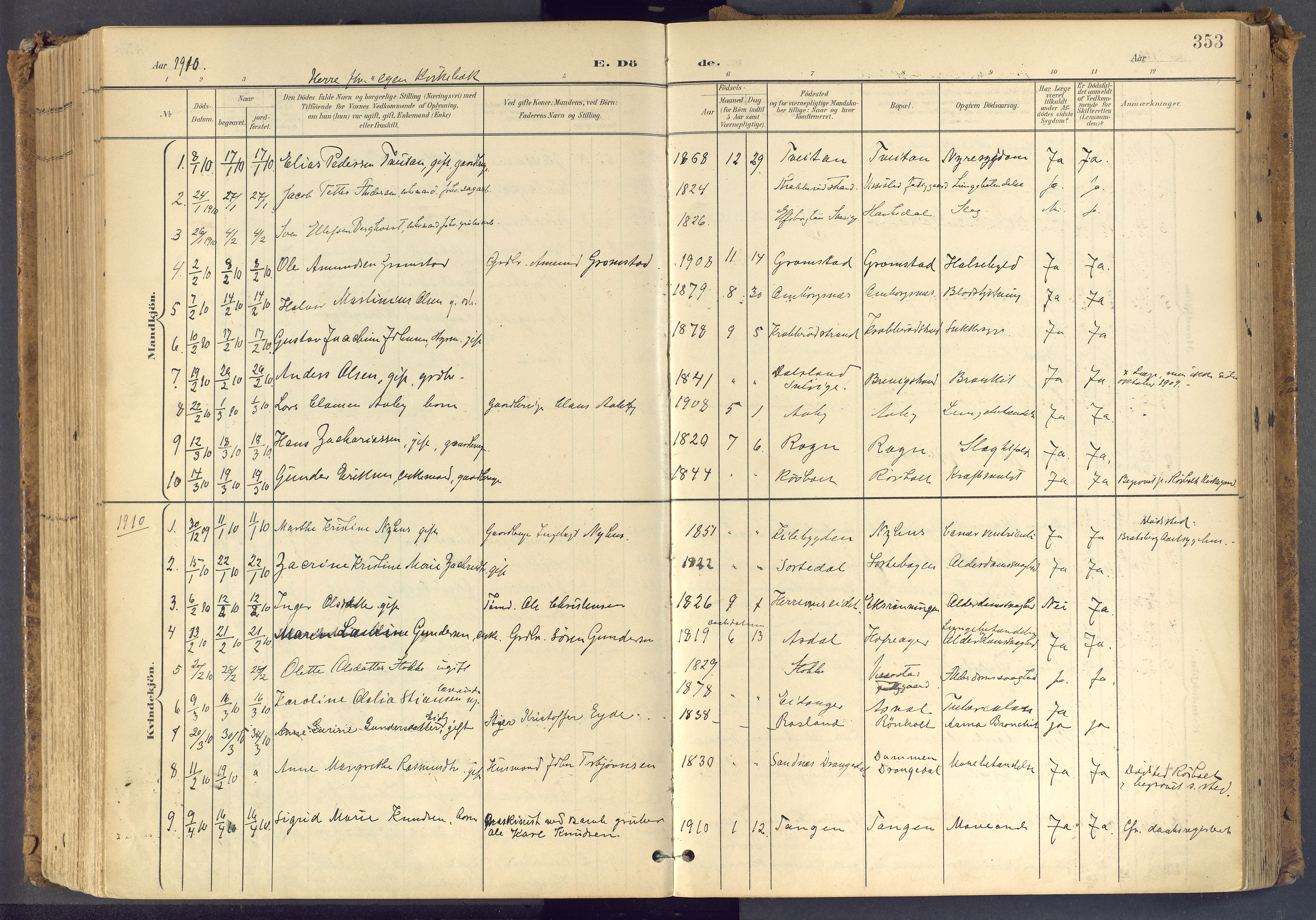 Bamble kirkebøker, SAKO/A-253/F/Fa/L0009: Parish register (official) no. I 9, 1901-1917, p. 353