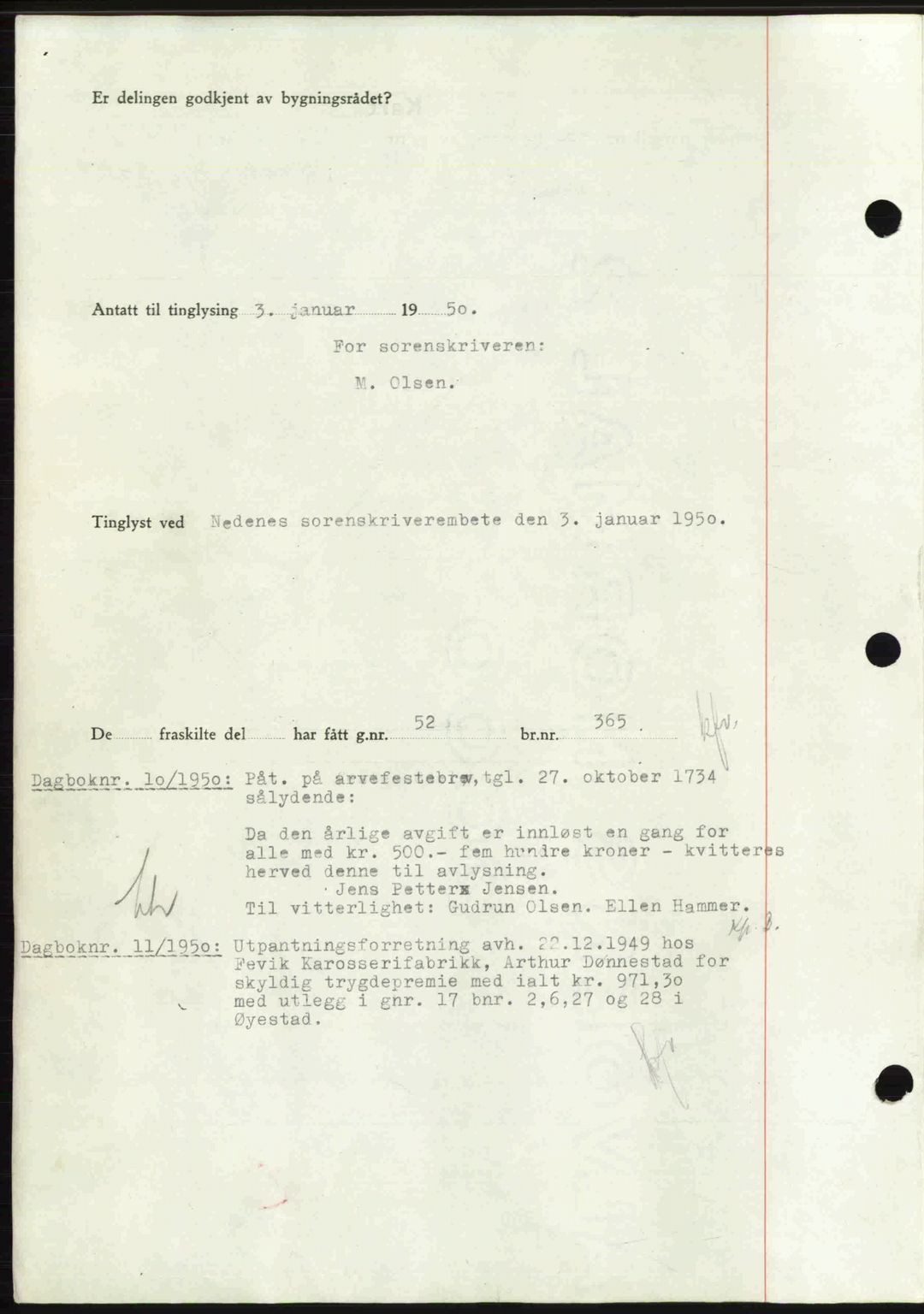Nedenes sorenskriveri, AV/SAK-1221-0006/G/Gb/Gba/L0062: Mortgage book no. A14, 1949-1950, Diary no: : 9/1950