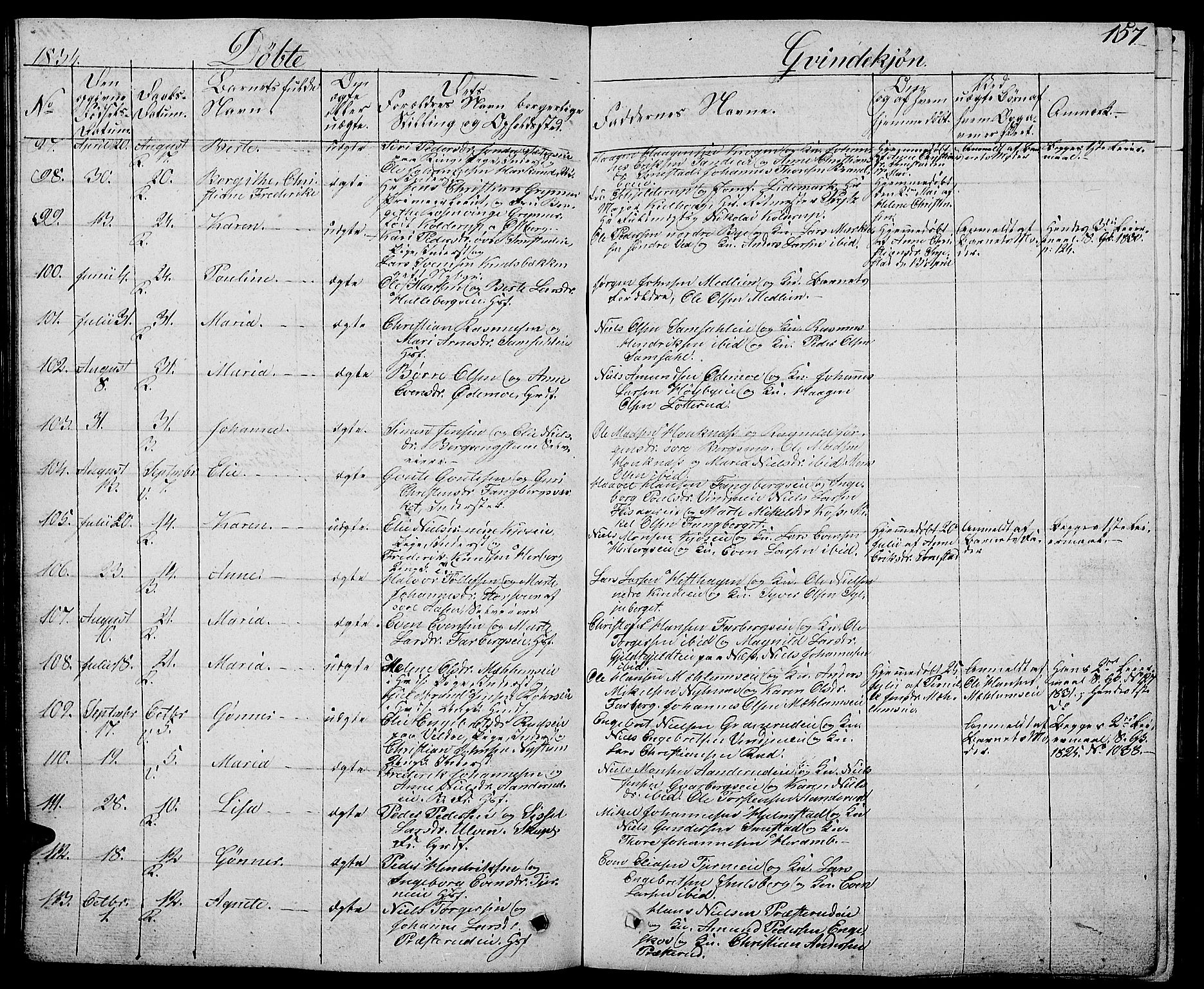 Ringsaker prestekontor, AV/SAH-PREST-014/L/La/L0004: Parish register (copy) no. 4, 1827-1838, p. 157