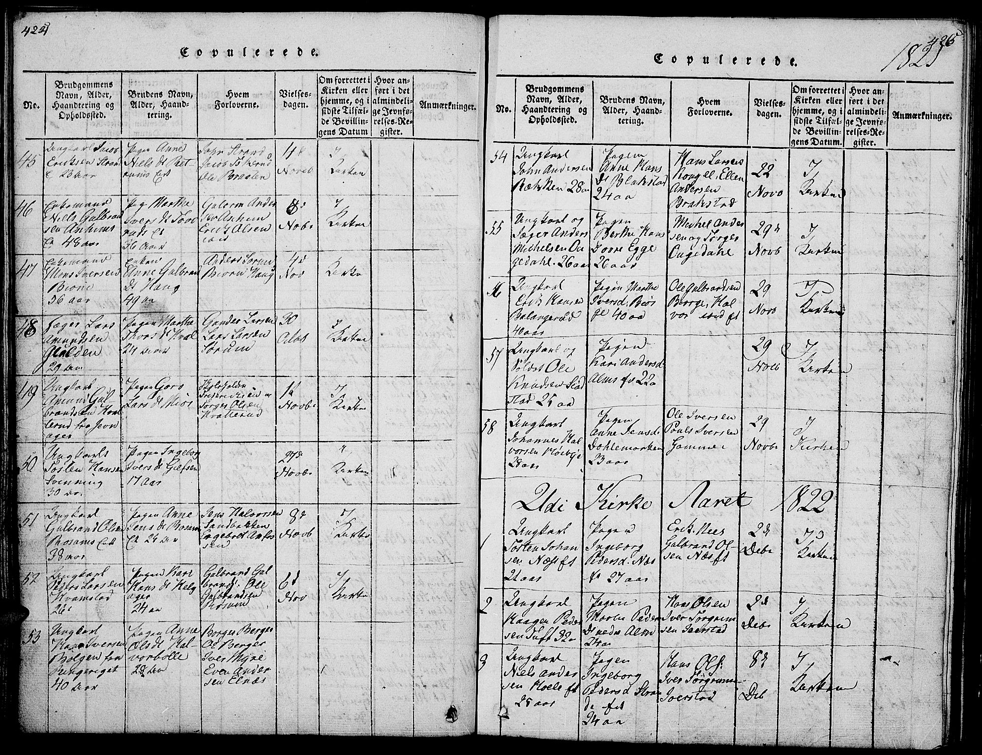 Gran prestekontor, SAH/PREST-112/H/Ha/Hab/L0001: Parish register (copy) no. 1, 1815-1824, p. 424-425