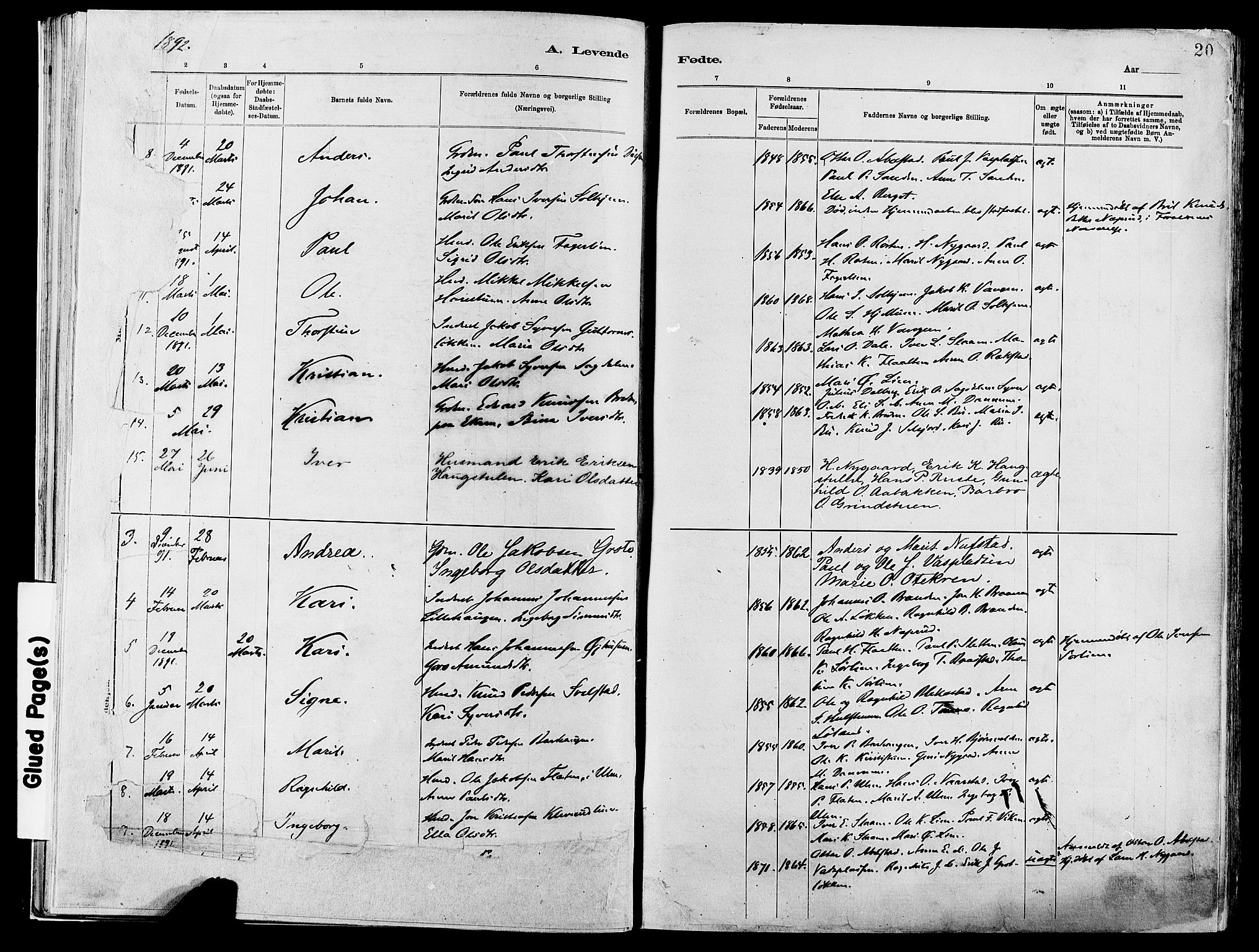Vågå prestekontor, SAH/PREST-076/H/Ha/Haa/L0008: Parish register (official) no. 8, 1886-1904, p. 20