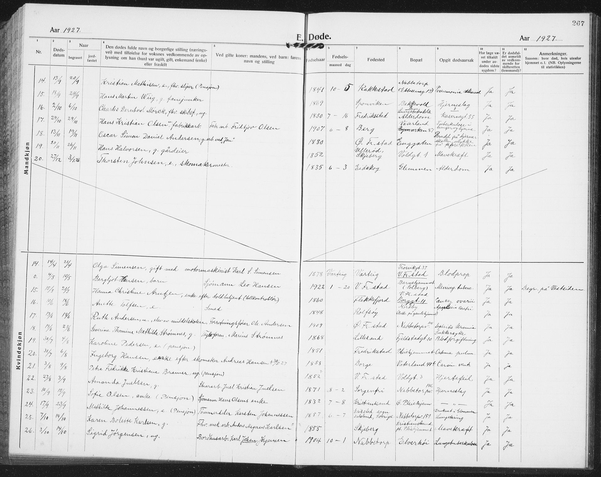 Østre Fredrikstad prestekontor Kirkebøker, SAO/A-10907/G/Ga/L0003: Parish register (copy) no. 3, 1920-1940, p. 267