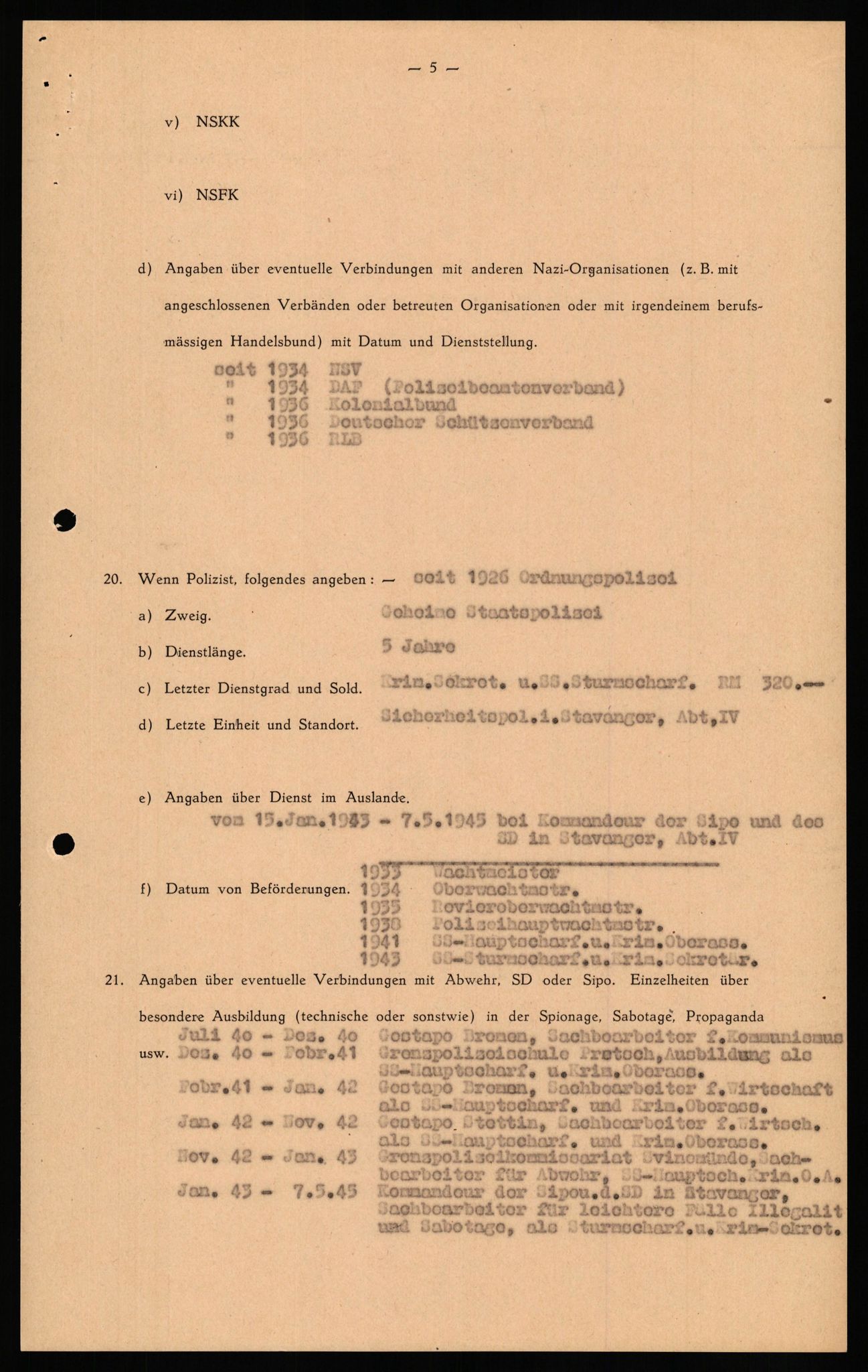 Forsvaret, Forsvarets overkommando II, AV/RA-RAFA-3915/D/Db/L0030: CI Questionaires. Tyske okkupasjonsstyrker i Norge. Tyskere., 1945-1946, p. 166