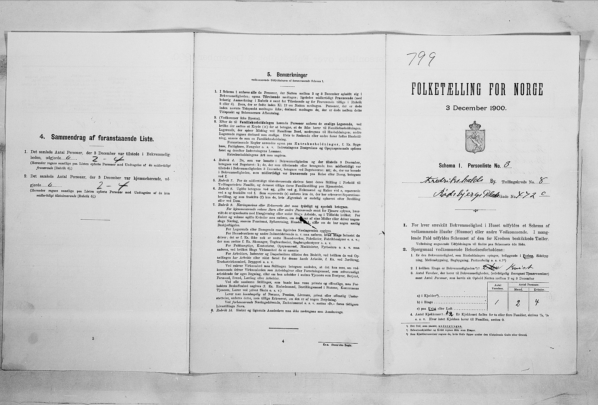 SAO, 1900 census for Fredrikshald, 1900