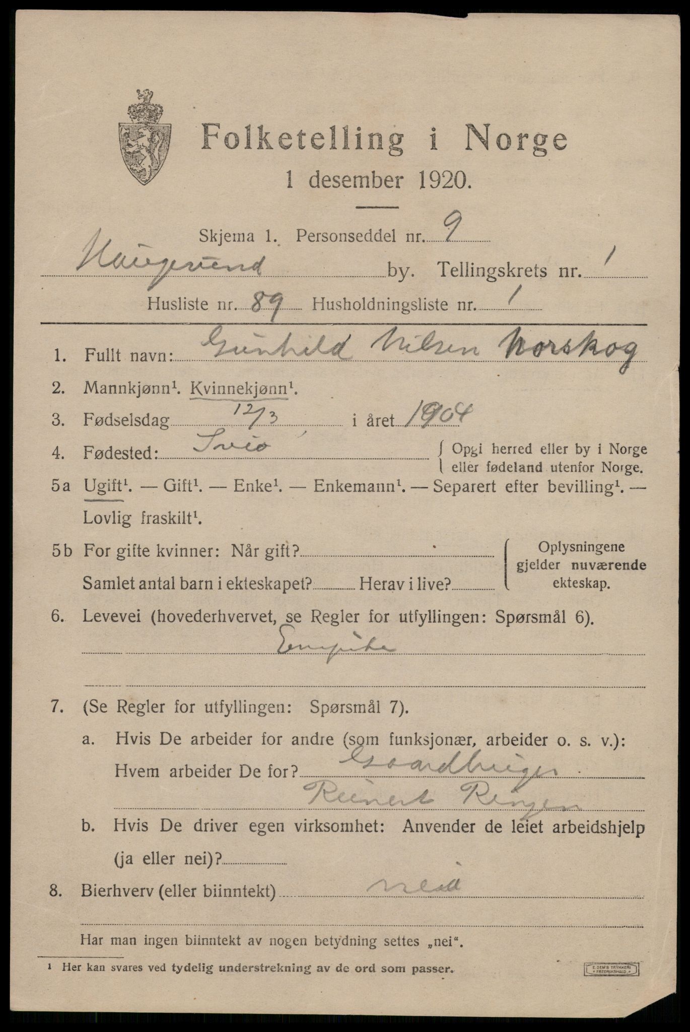 SAST, 1920 census for Haugesund, 1920, p. 12805