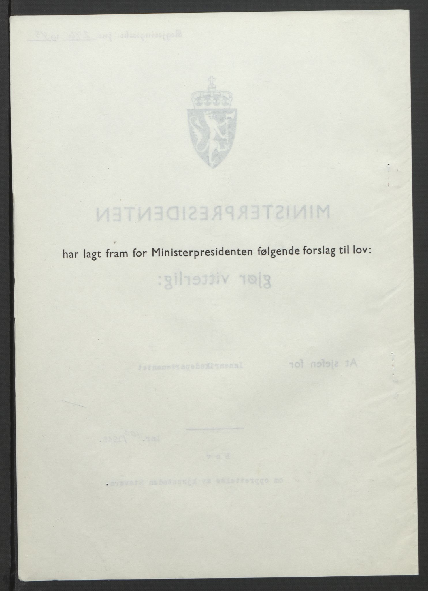 NS-administrasjonen 1940-1945 (Statsrådsekretariatet, de kommisariske statsråder mm), RA/S-4279/D/Db/L0099: Lover, 1943, p. 488