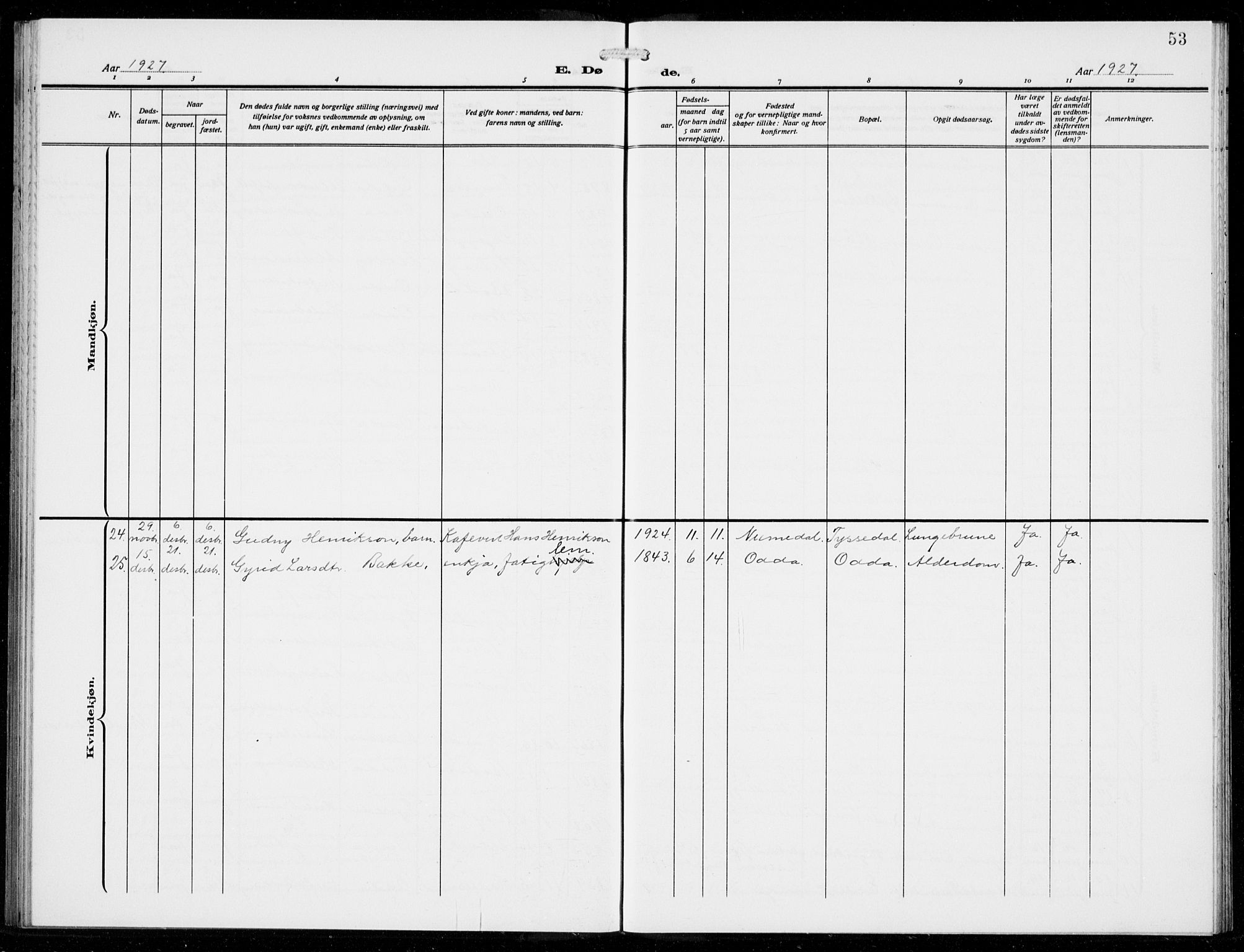 Odda Sokneprestembete, AV/SAB-A-77201/H/Hab: Parish register (copy) no. E 1, 1910-1940, p. 53