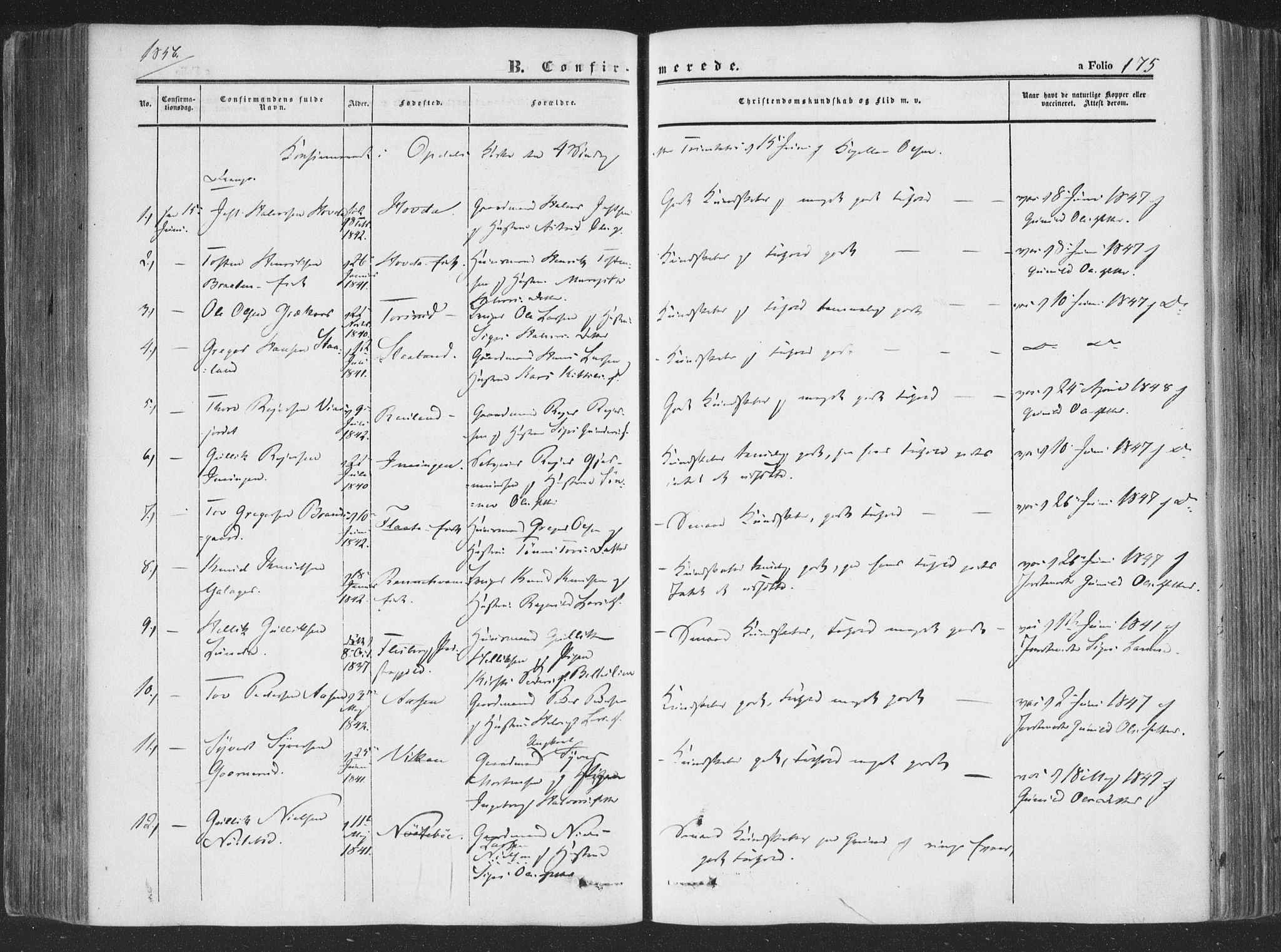 Rollag kirkebøker, AV/SAKO-A-240/F/Fa/L0008: Parish register (official) no. I 8, 1847-1860, p. 175