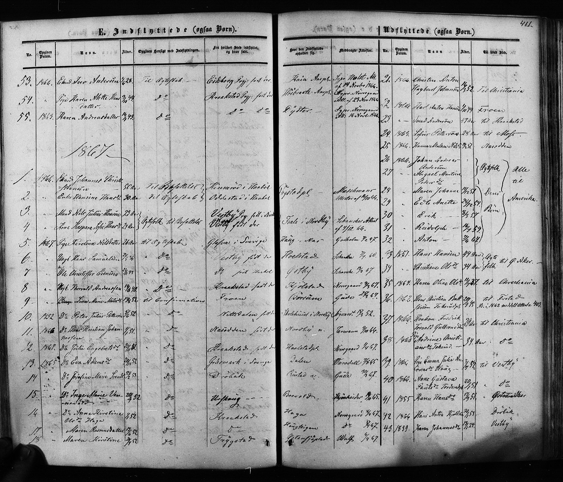 Ås prestekontor Kirkebøker, AV/SAO-A-10894/F/Fa/L0007: Parish register (official) no. I 7, 1854-1870, p. 411