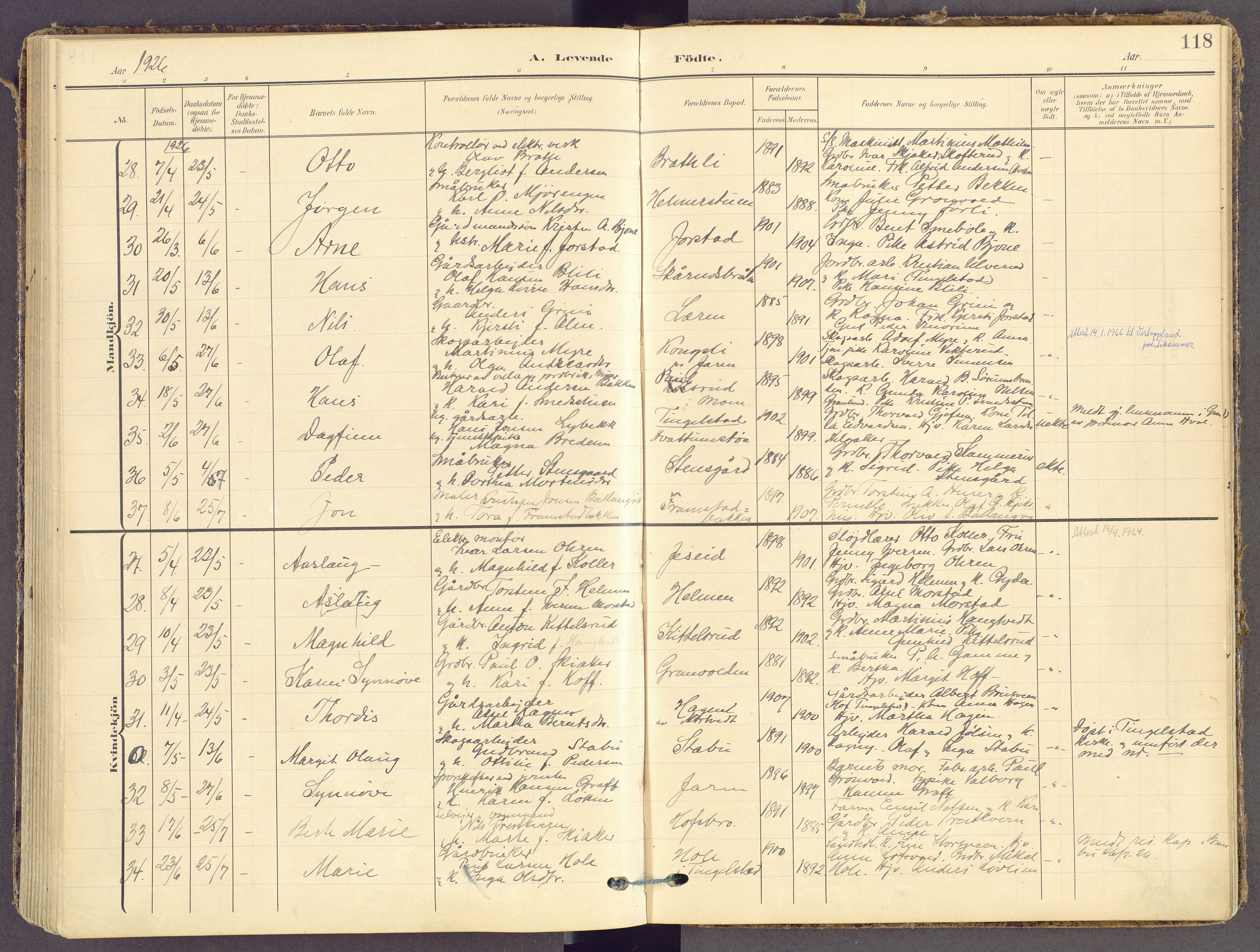 Gran prestekontor, AV/SAH-PREST-112/H/Ha/Haa/L0021: Parish register (official) no. 21, 1908-1932, p. 118