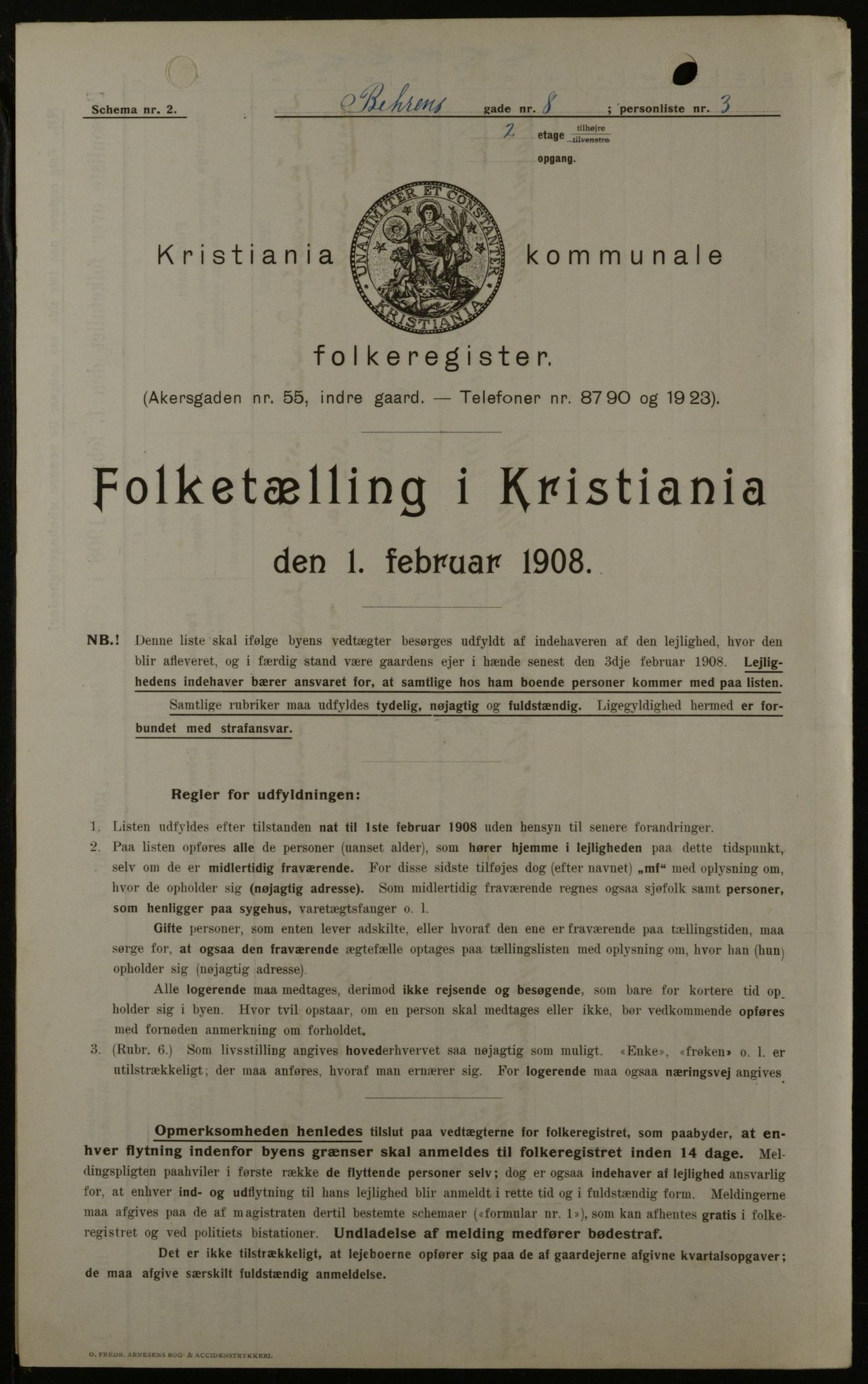 OBA, Municipal Census 1908 for Kristiania, 1908, p. 3437