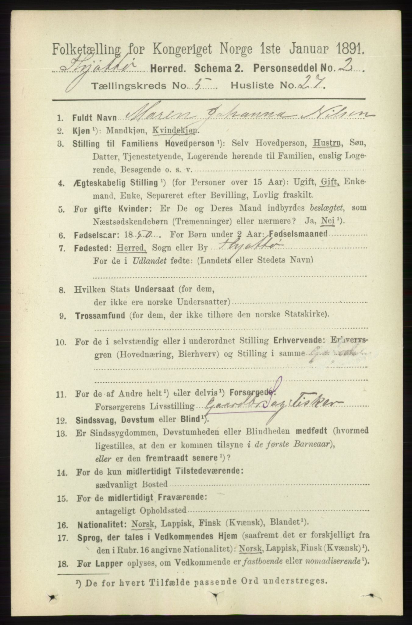 RA, 1891 census for 1817 Tjøtta, 1891, p. 2558