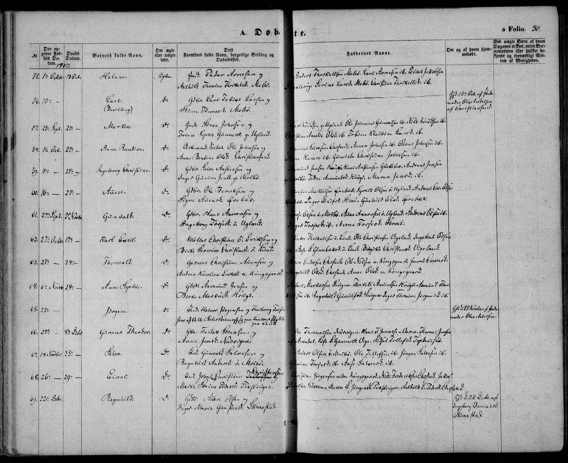 Oddernes sokneprestkontor, AV/SAK-1111-0033/F/Fa/Faa/L0008: Parish register (official) no. A 8, 1864-1880, p. 30