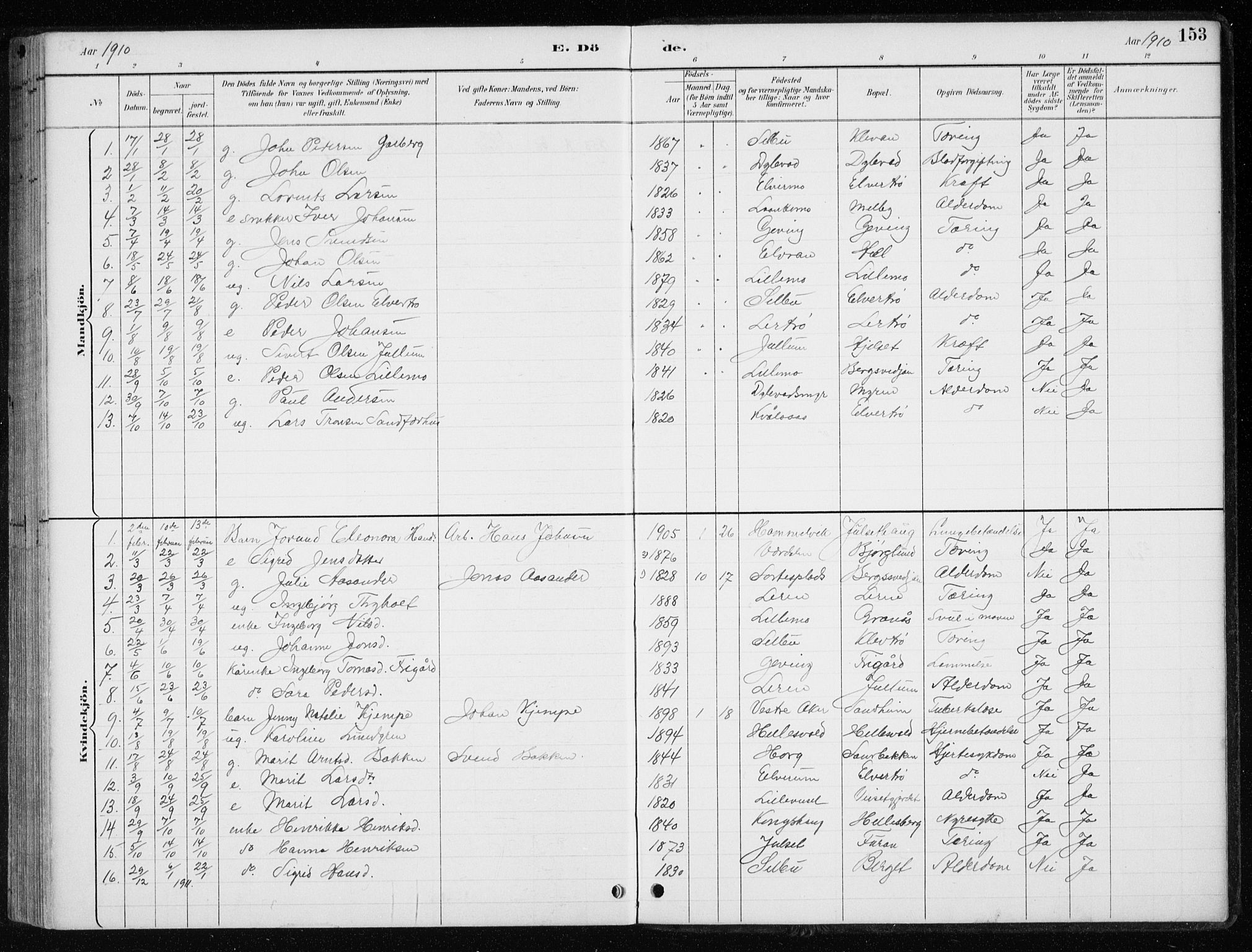 Ministerialprotokoller, klokkerbøker og fødselsregistre - Nord-Trøndelag, AV/SAT-A-1458/710/L0096: Parish register (copy) no. 710C01, 1892-1925, p. 153