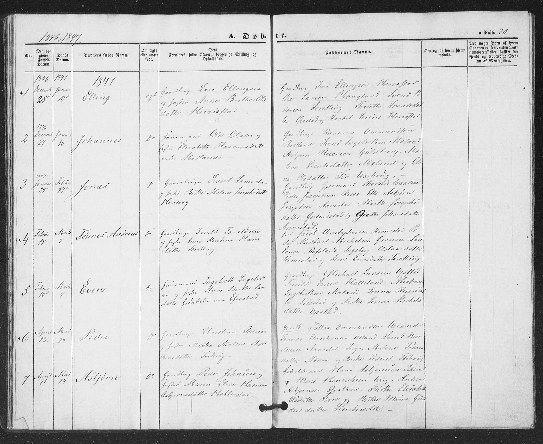 Hå sokneprestkontor, AV/SAST-A-101801/001/30BA/L0007: Parish register (official) no. A 6, 1842-1855, p. 20