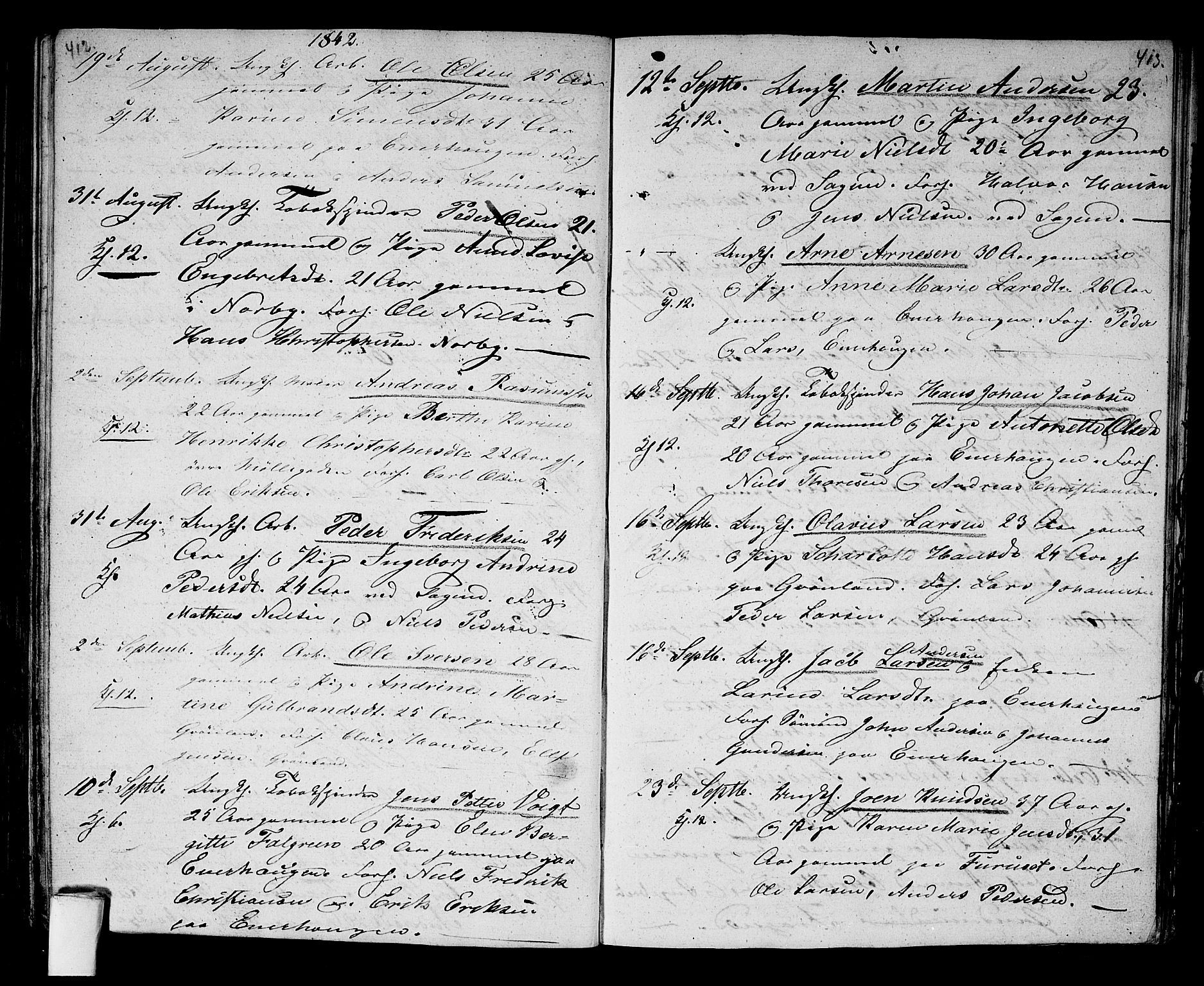 Aker prestekontor kirkebøker, SAO/A-10861/G/L0007: Parish register (copy) no. 7, 1838-1846, p. 412-413